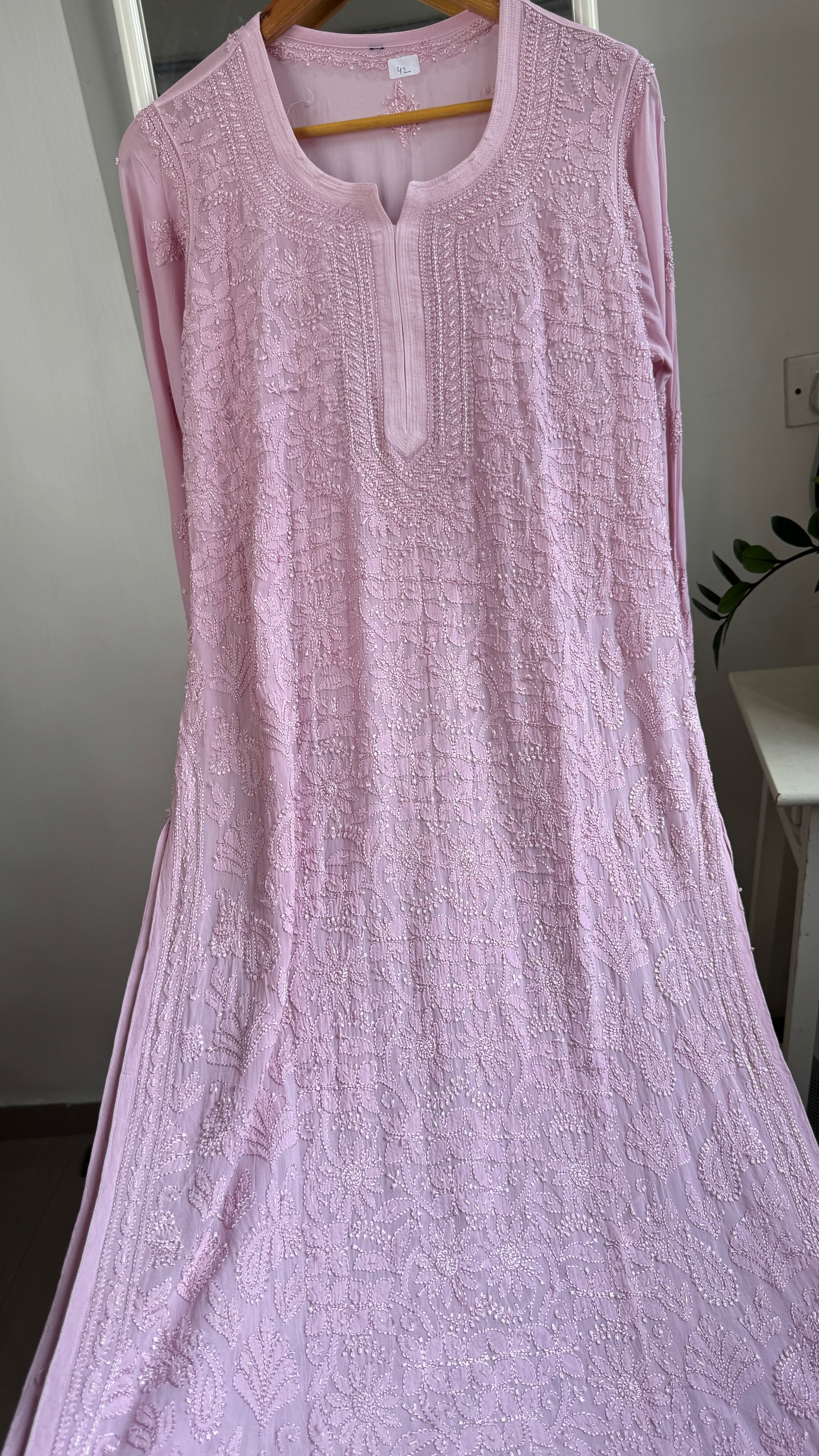 Viscose Kurti with Pearl  Work - Onion Pink