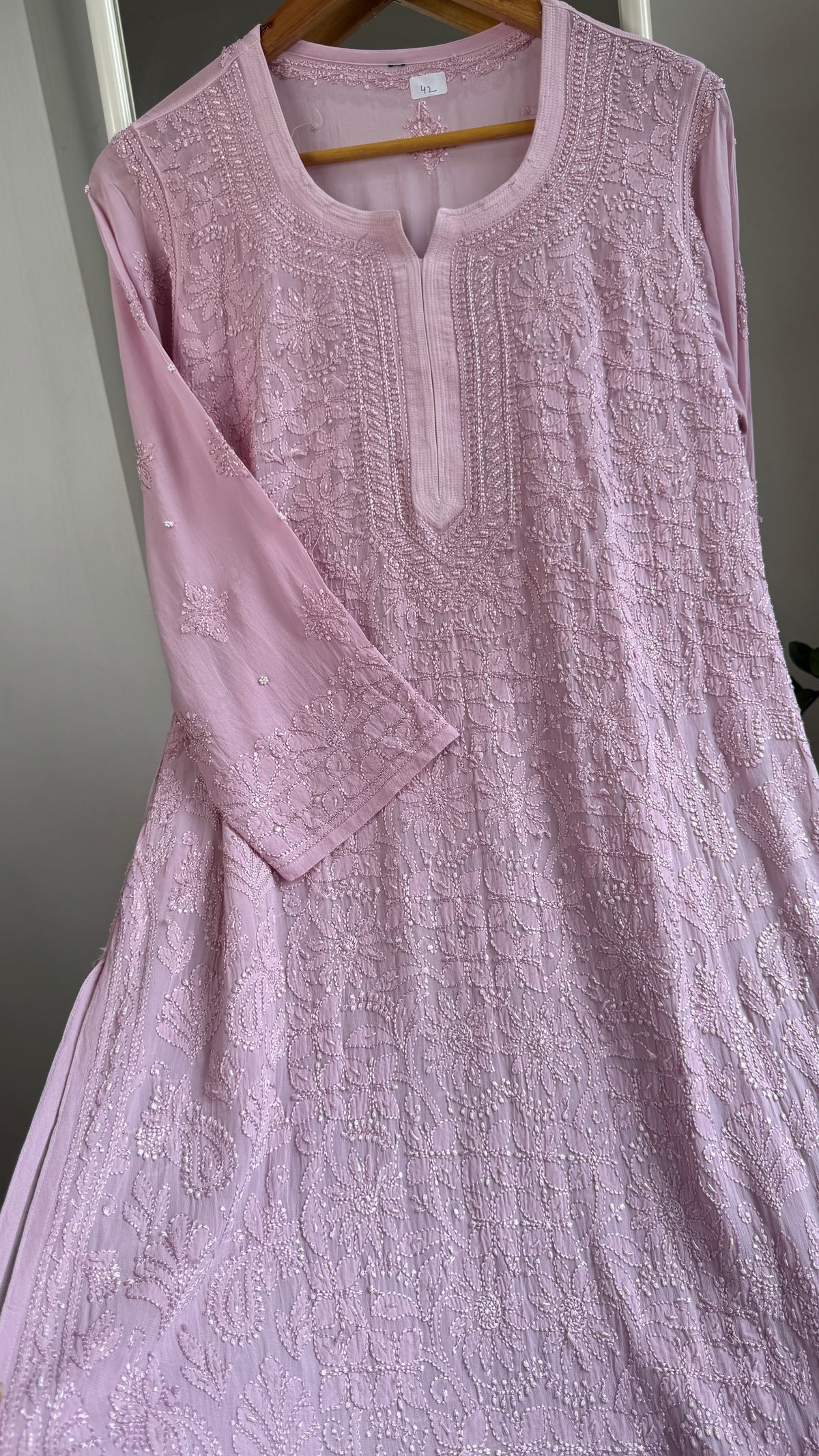 Viscose Kurti with Pearl  Work - Onion Pink