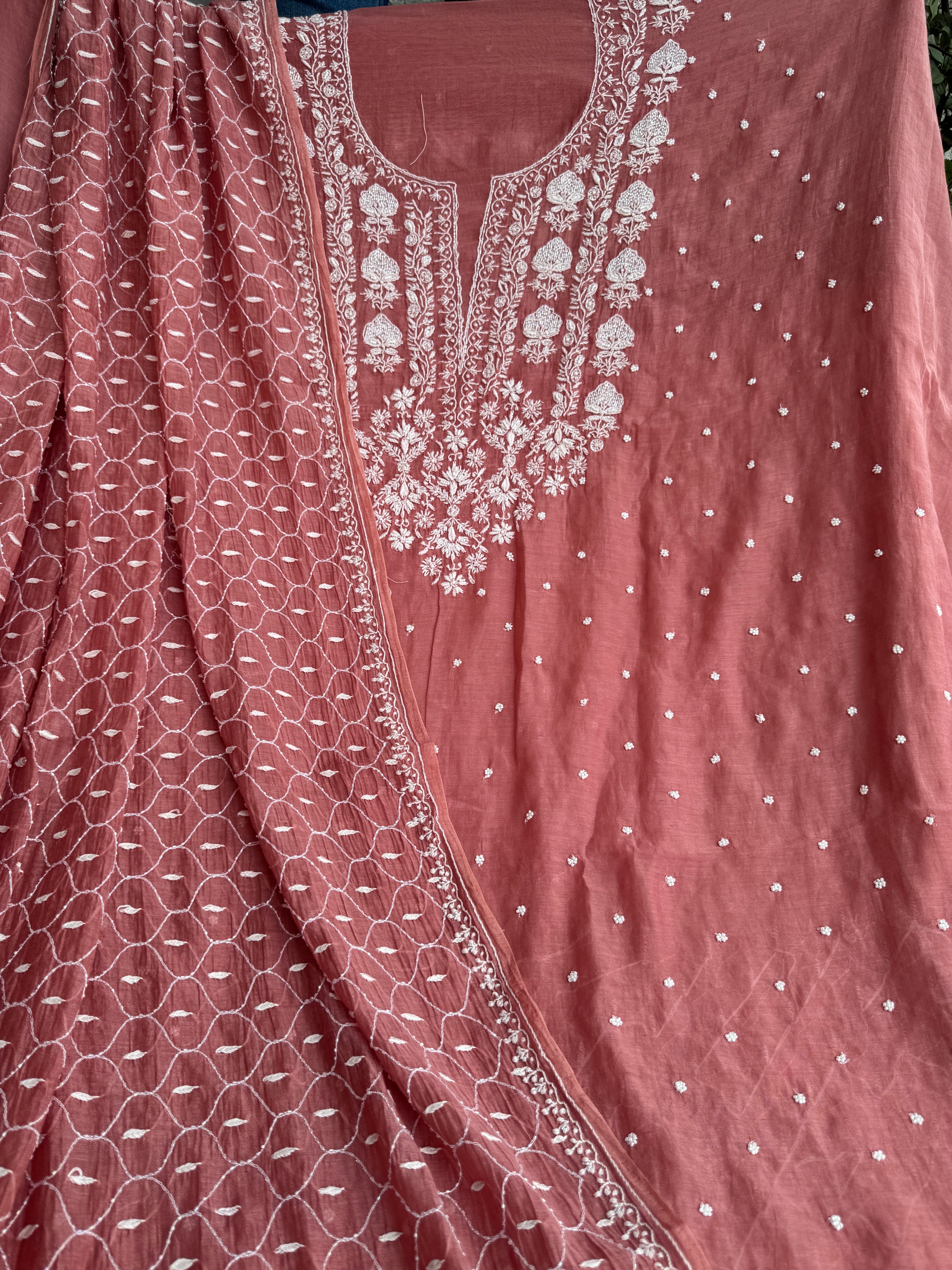 Mul Chanderi Chikankari  - Rosewood ARIAA CHIKANKARI 
