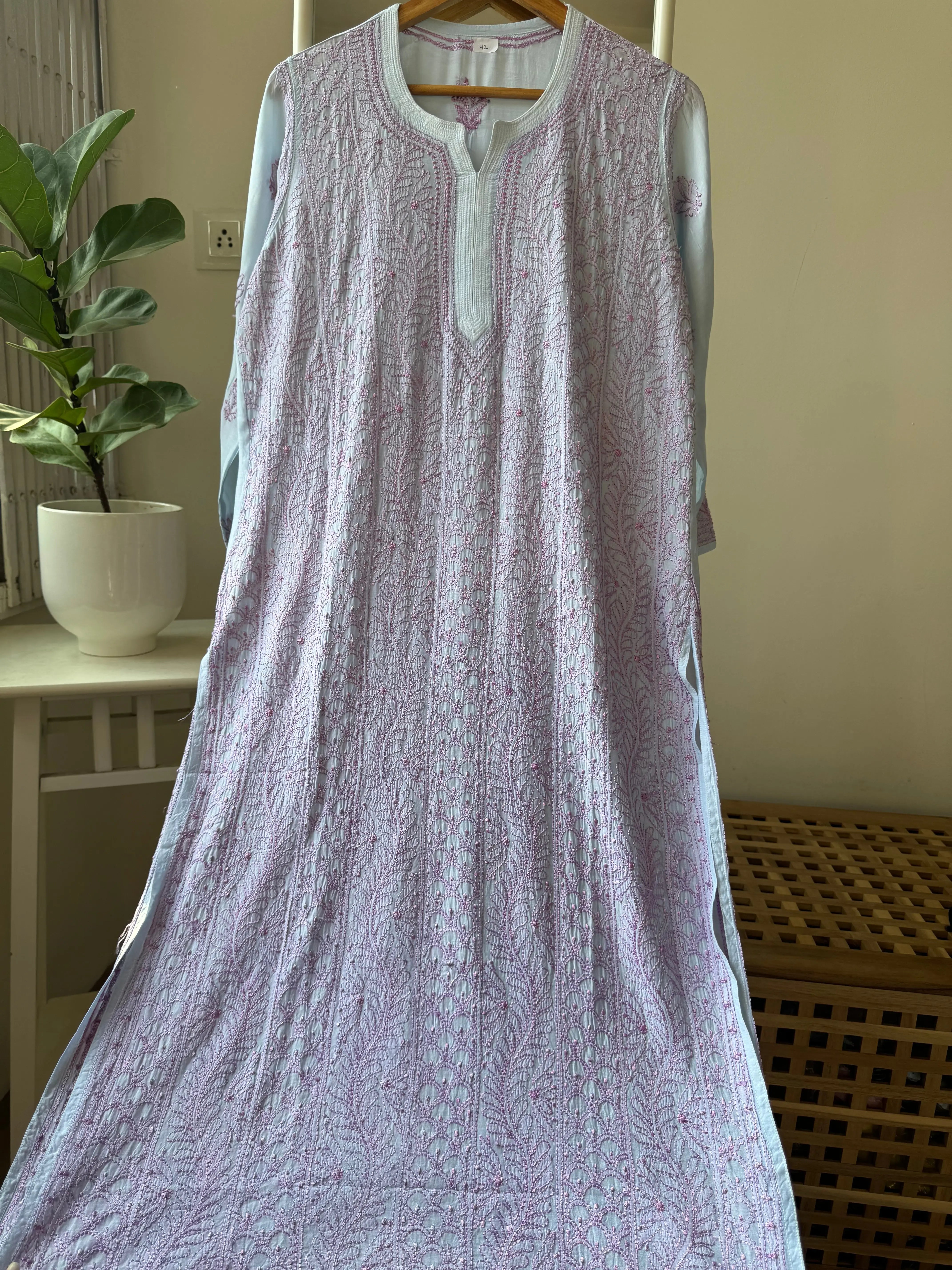 Muslin Chikankari Kurti - Blue ARIAA CHIKANKARI 