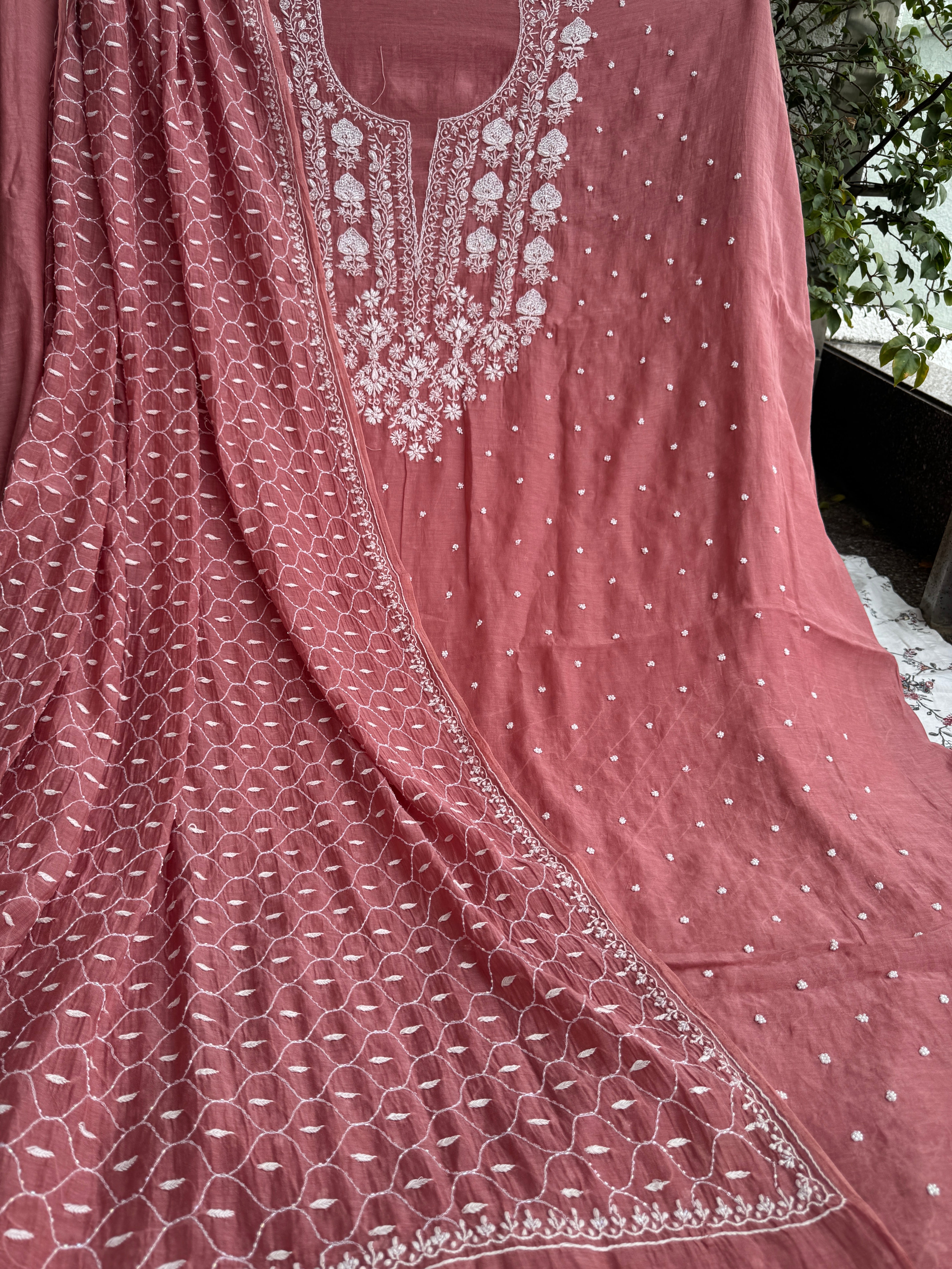 Mul Chanderi Chikankari  - Rosewood ARIAA CHIKANKARI 