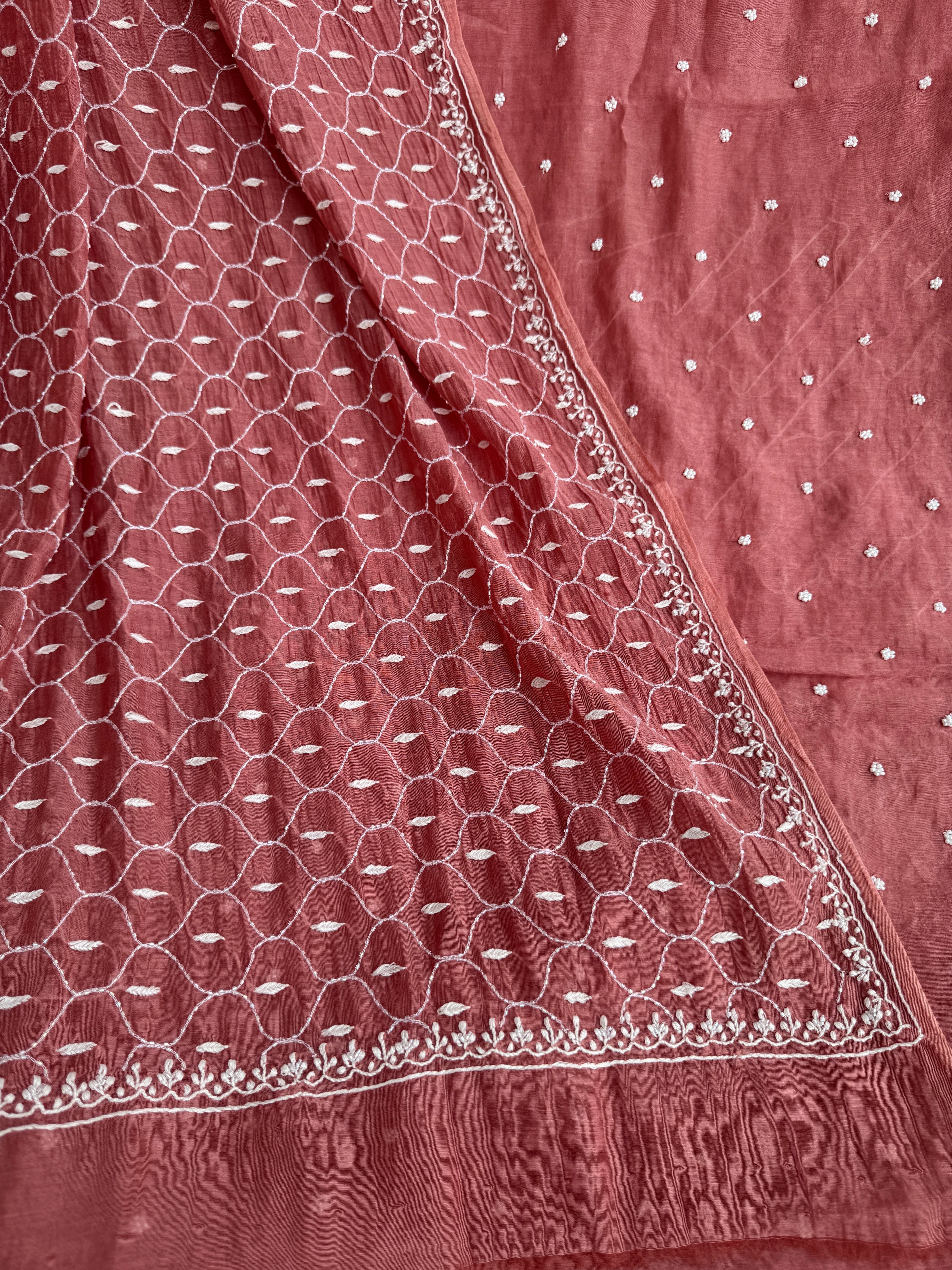 Mul Chanderi Chikankari  - Rosewood Pink ARIAA CHIKANKARI 