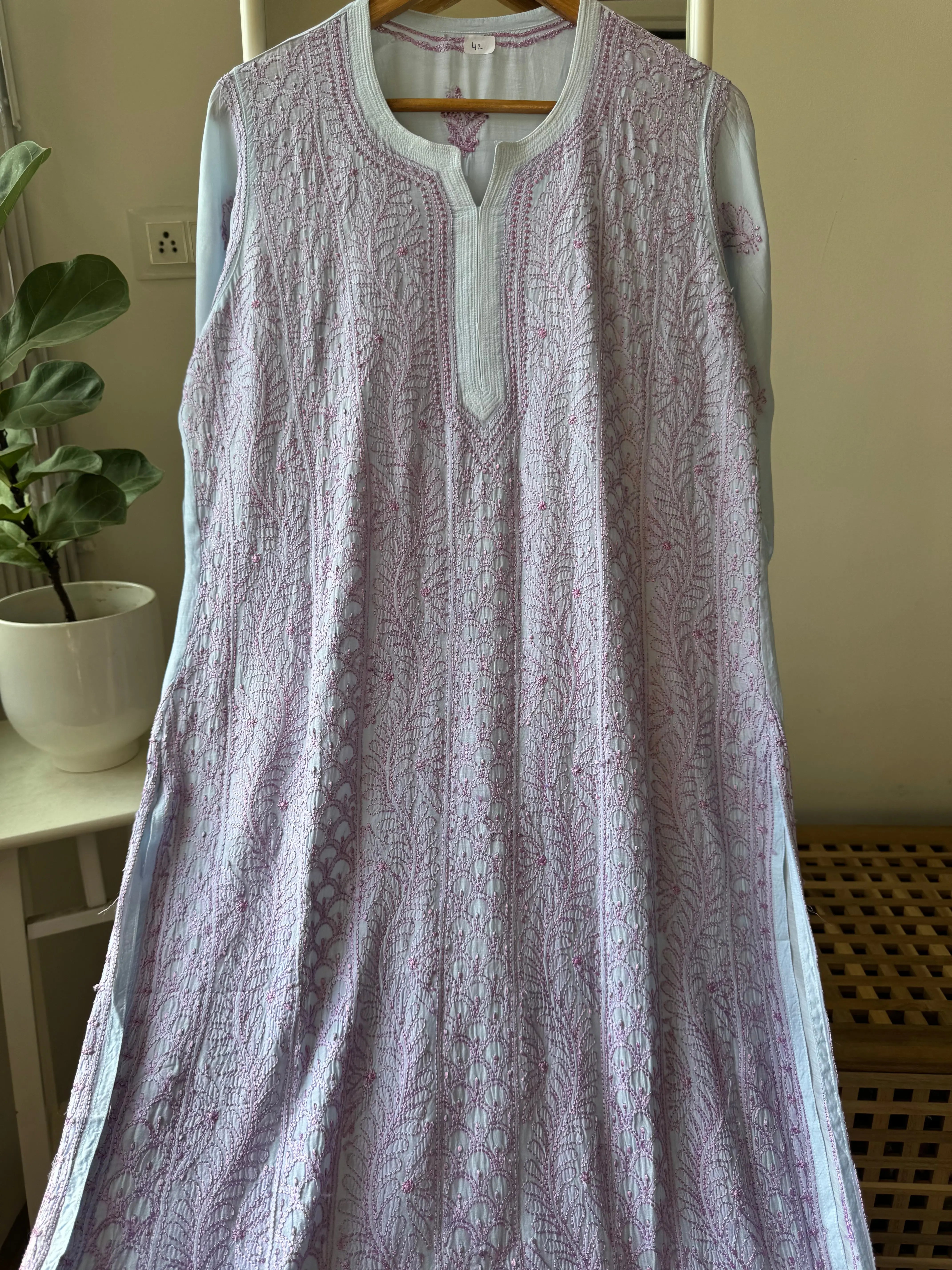 Muslin Chikankari Kurti - Blue ARIAA CHIKANKARI 