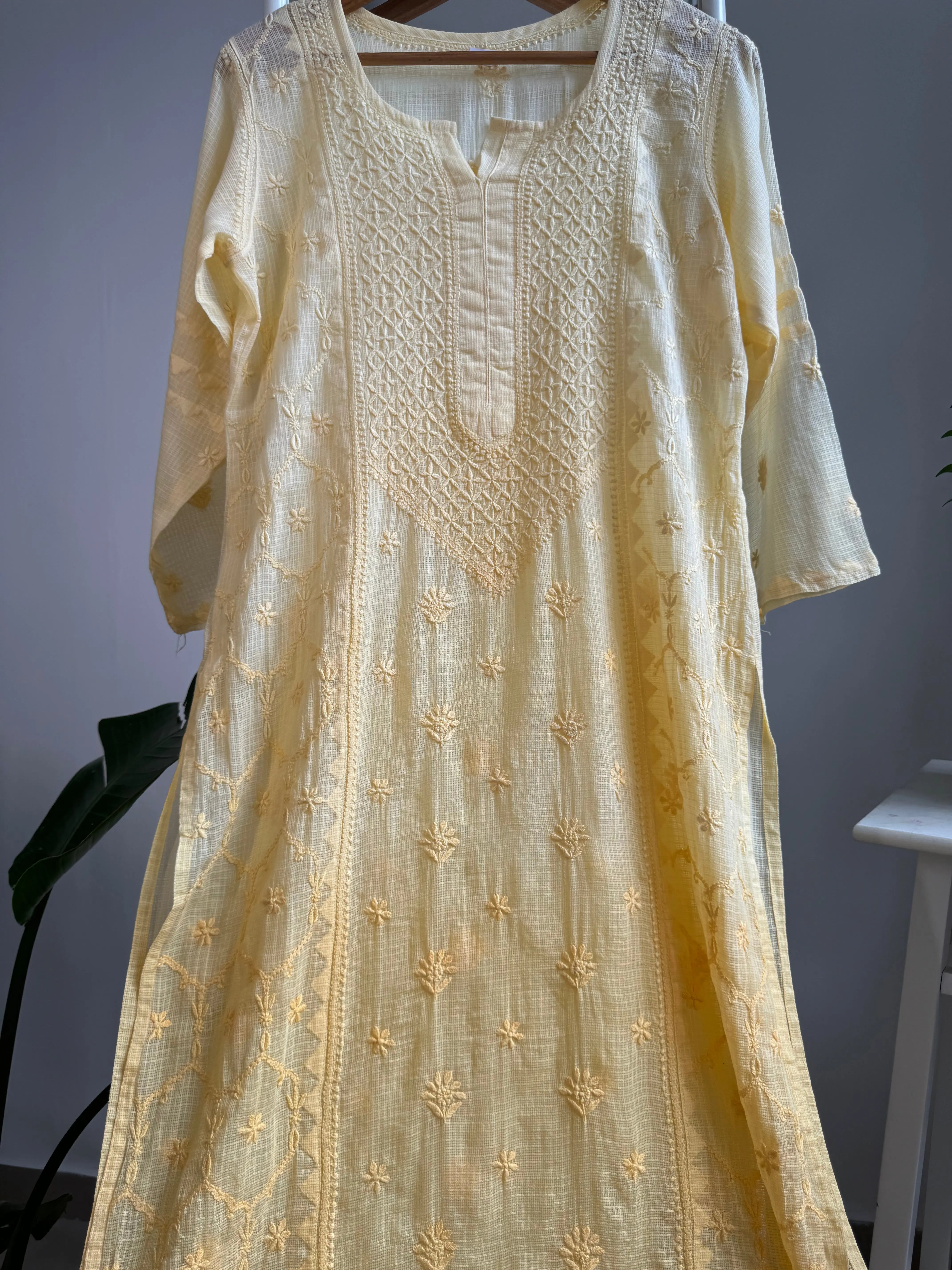 Kota Soft Cotton Chikankari Kurti - Yellow ARIAA CHIKANKARI 