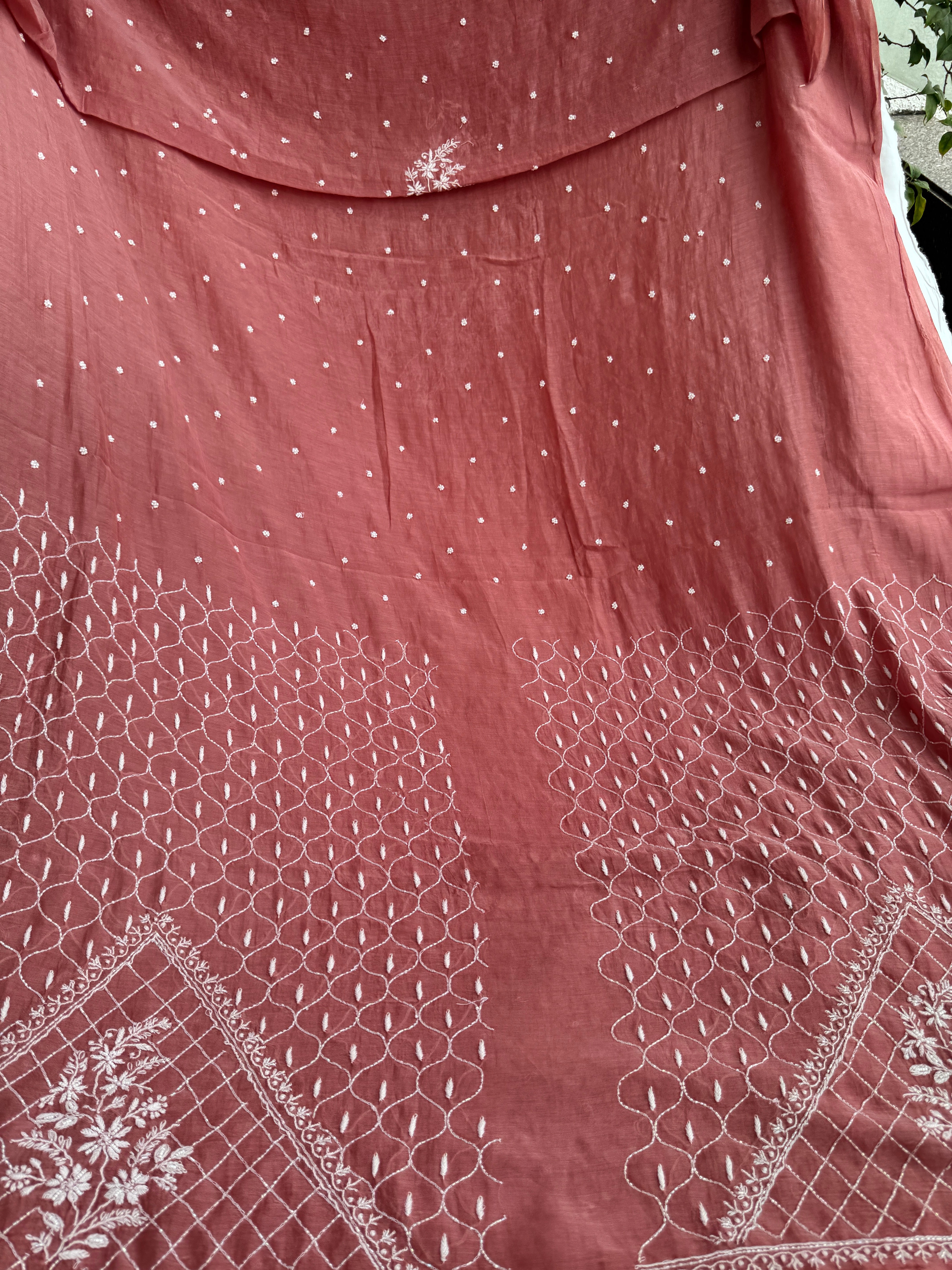 Mul Chanderi Chikankari  - Rosewood Pink ARIAA CHIKANKARI 