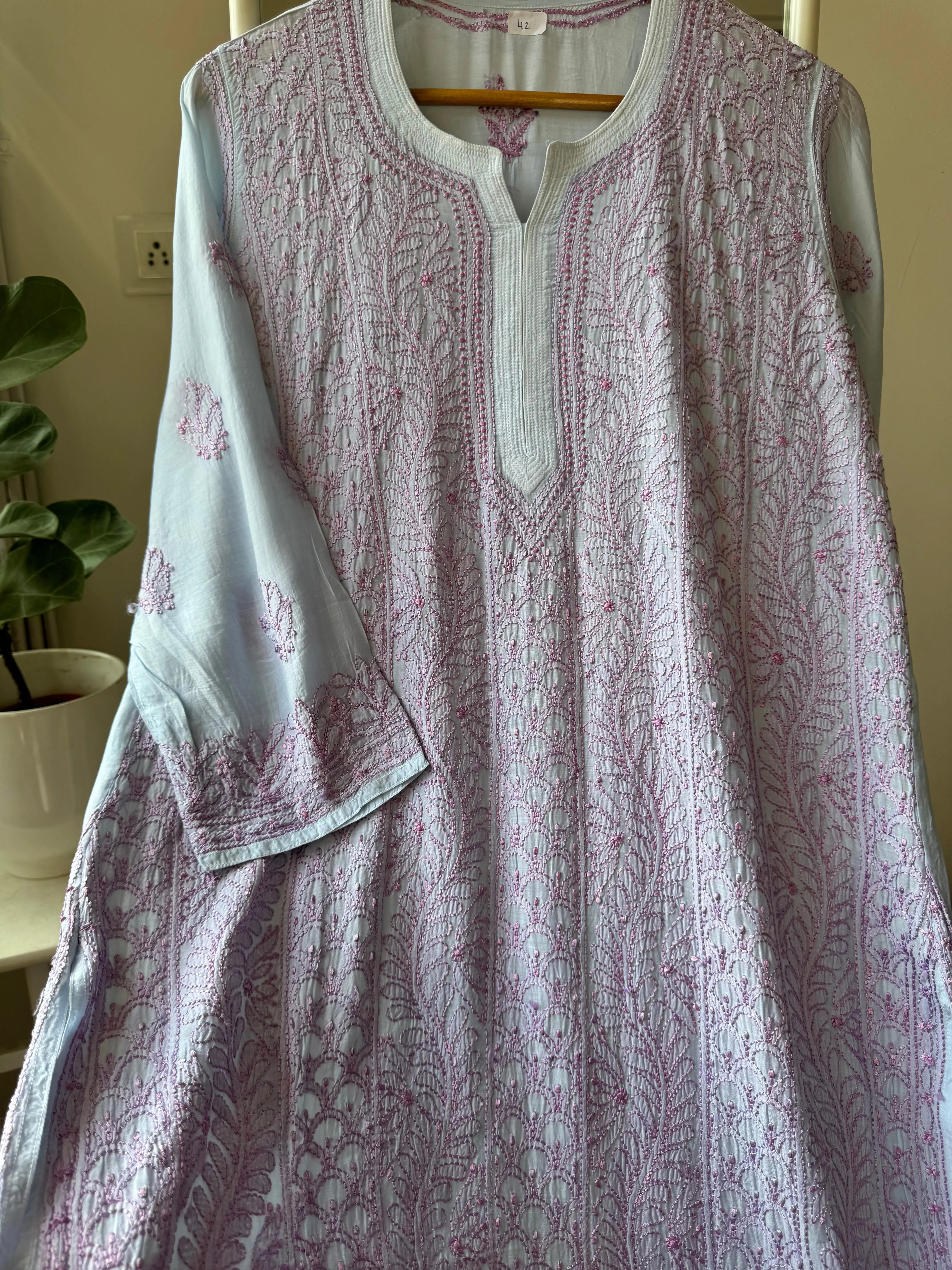 Muslin Chikankari Kurti - Blue ARIAA CHIKANKARI 