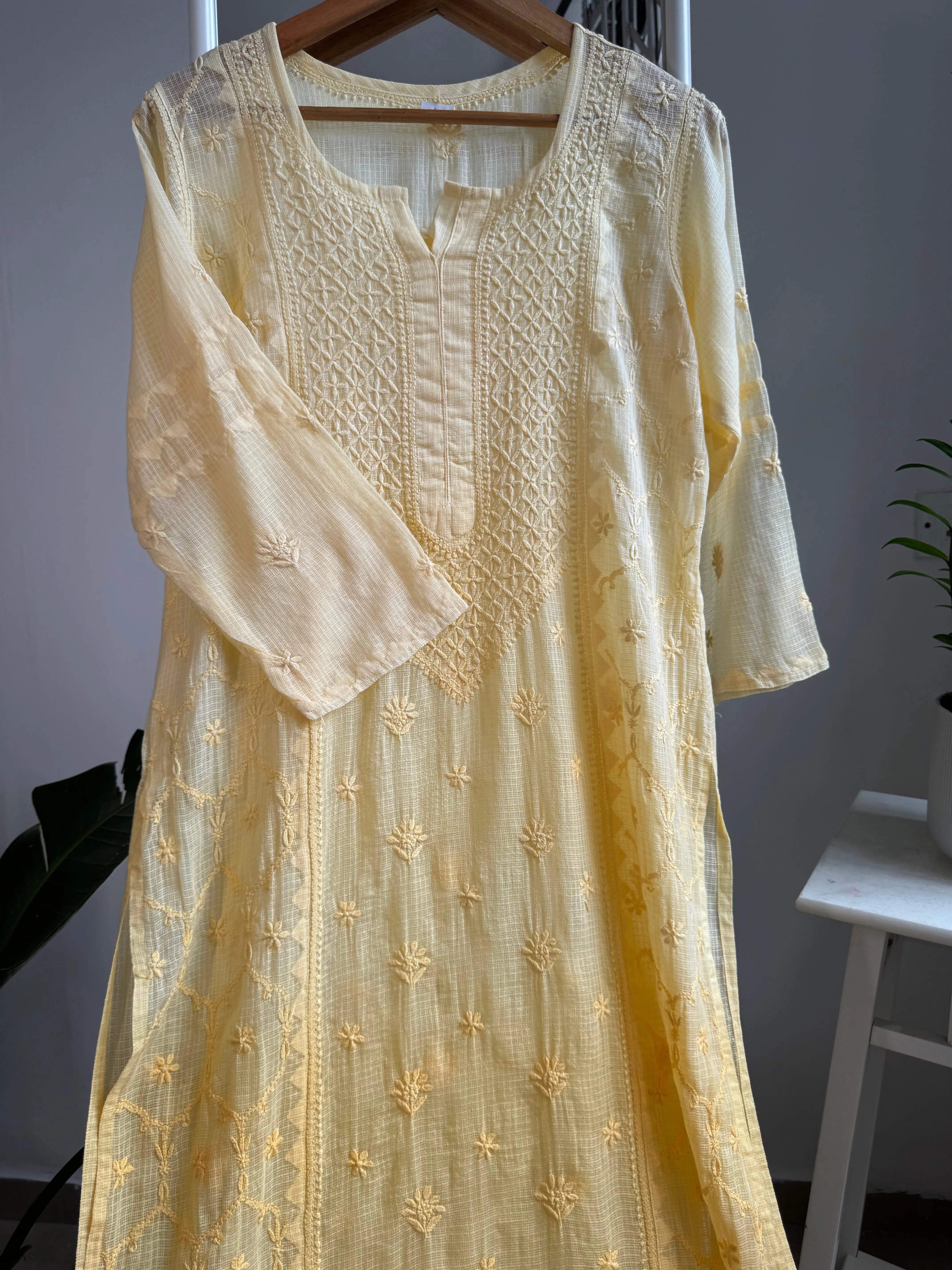 Kota Soft Cotton Chikankari Kurti - Yellow ARIAA CHIKANKARI 