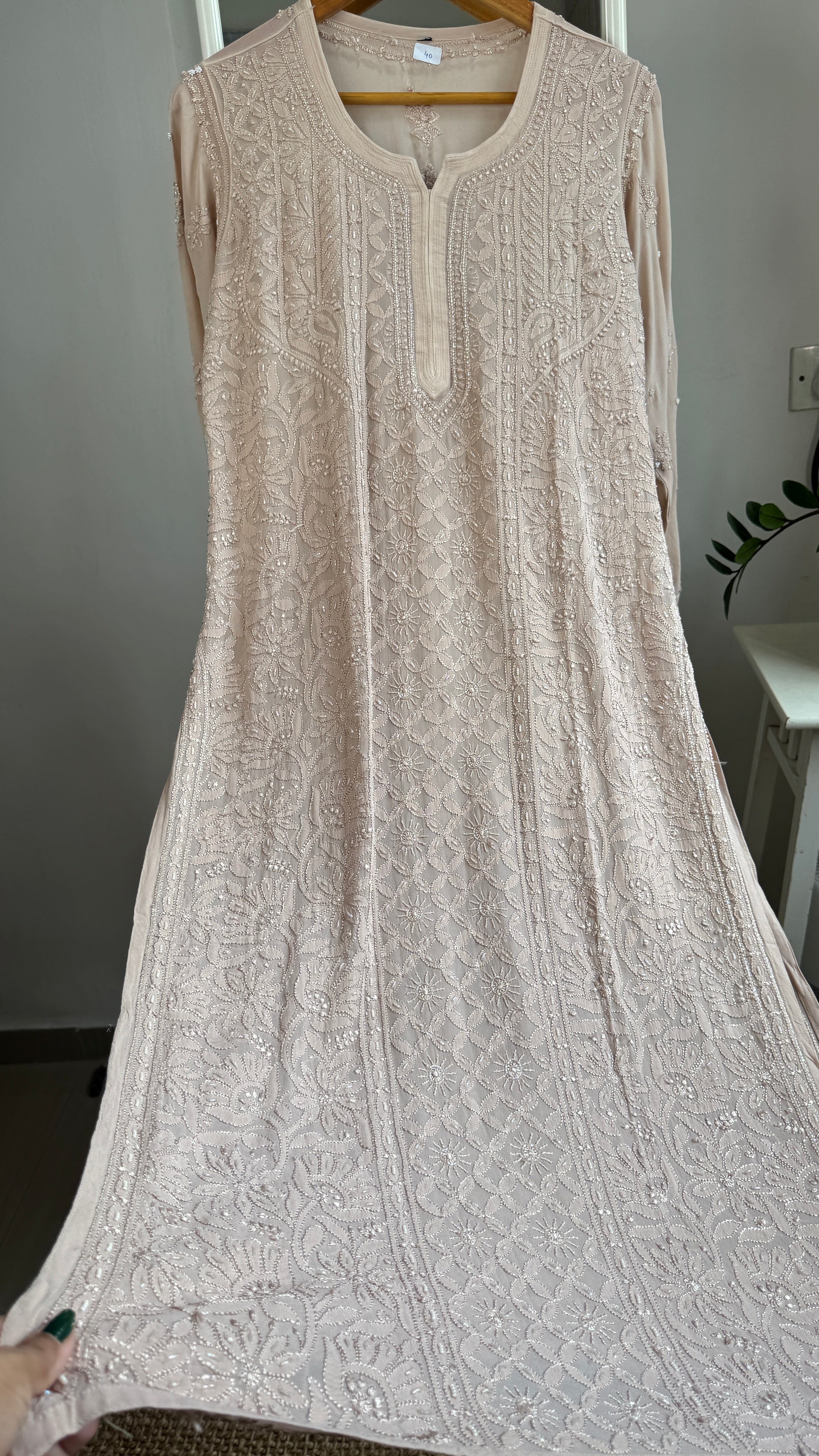 Viscose Kurti with Pearl  Work - Nude Pink