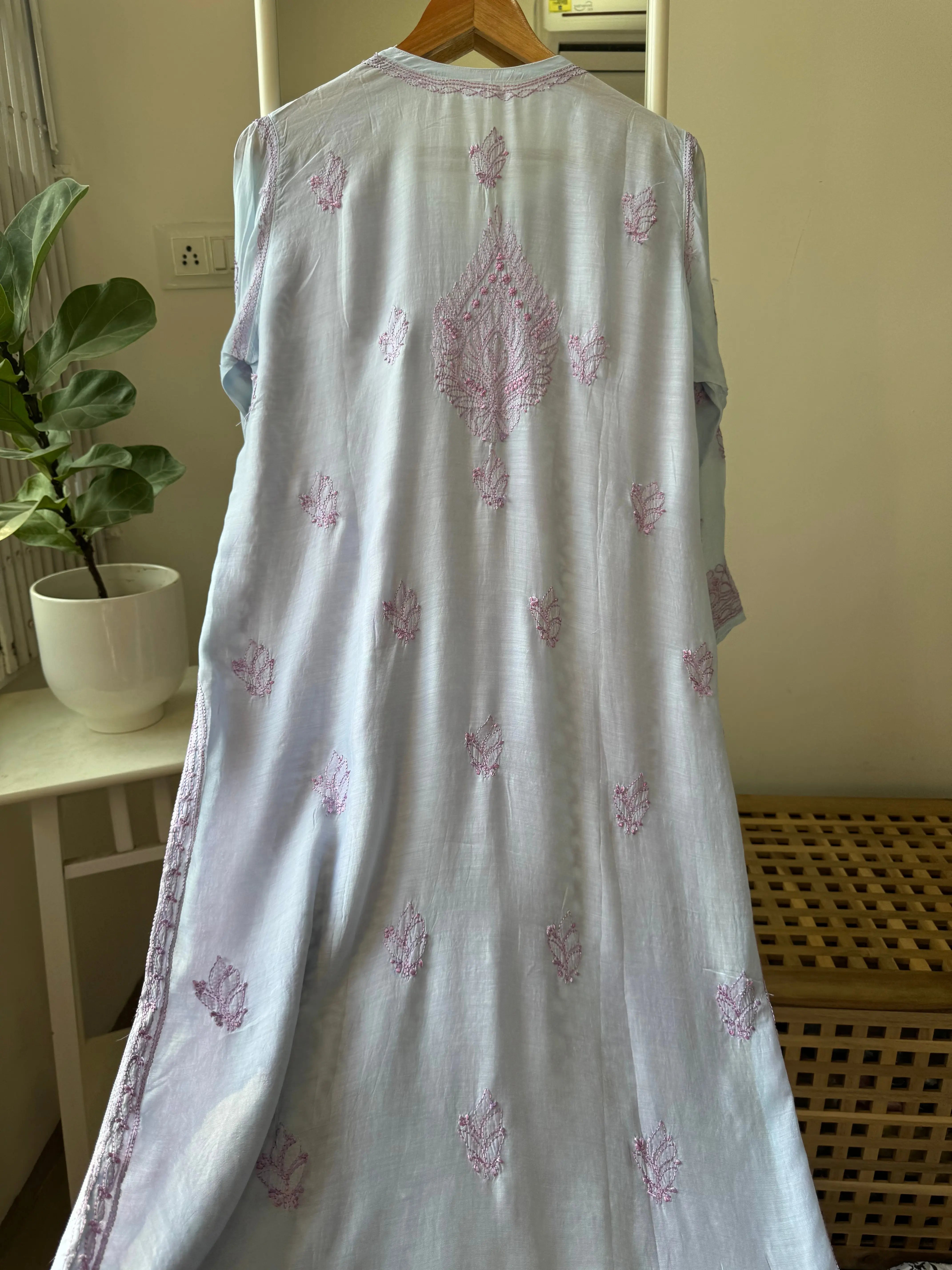 Muslin Chikankari Kurti - Blue ARIAA CHIKANKARI 