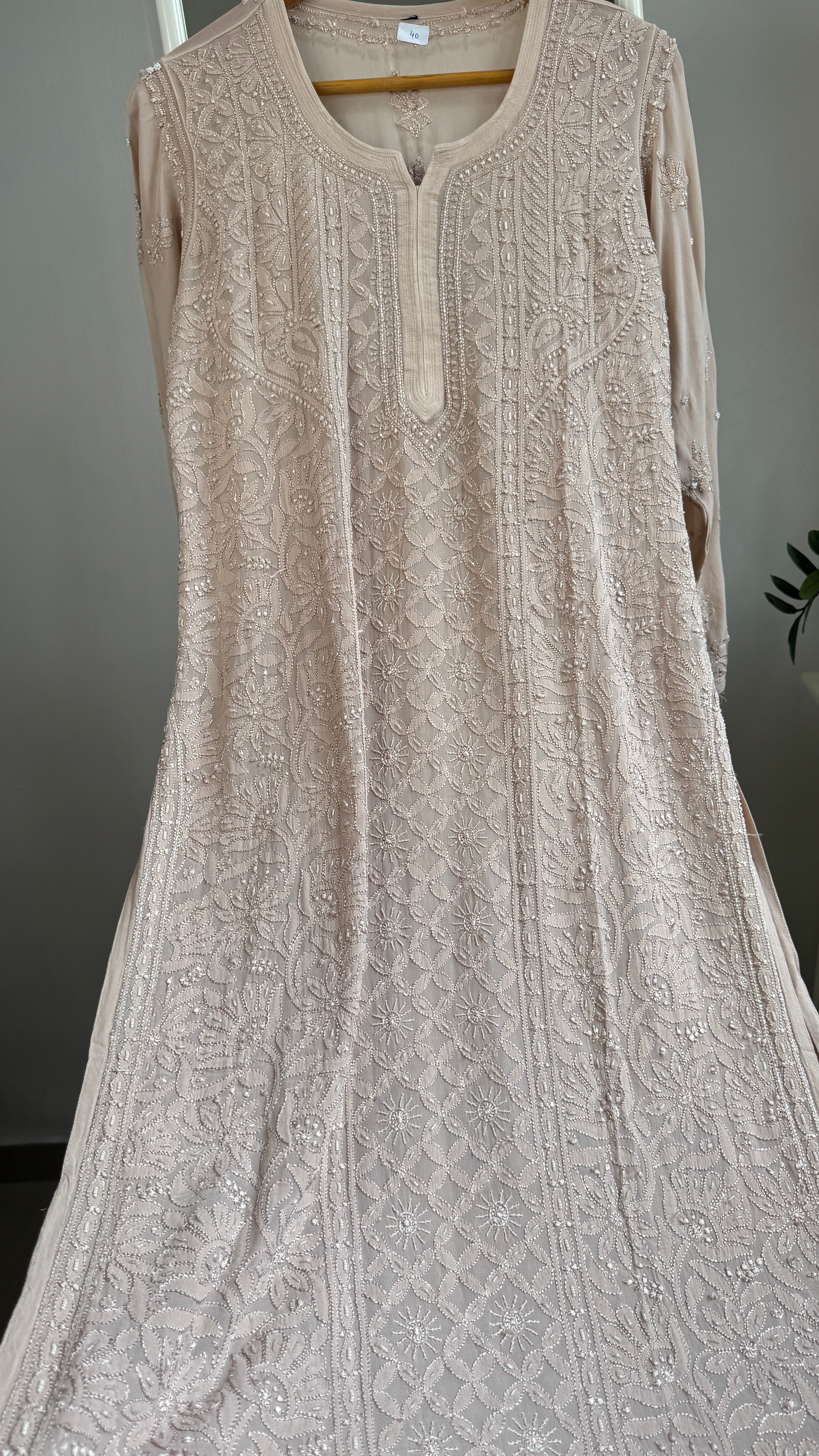 Viscose Kurti with Pearl  Work - Nude Pink