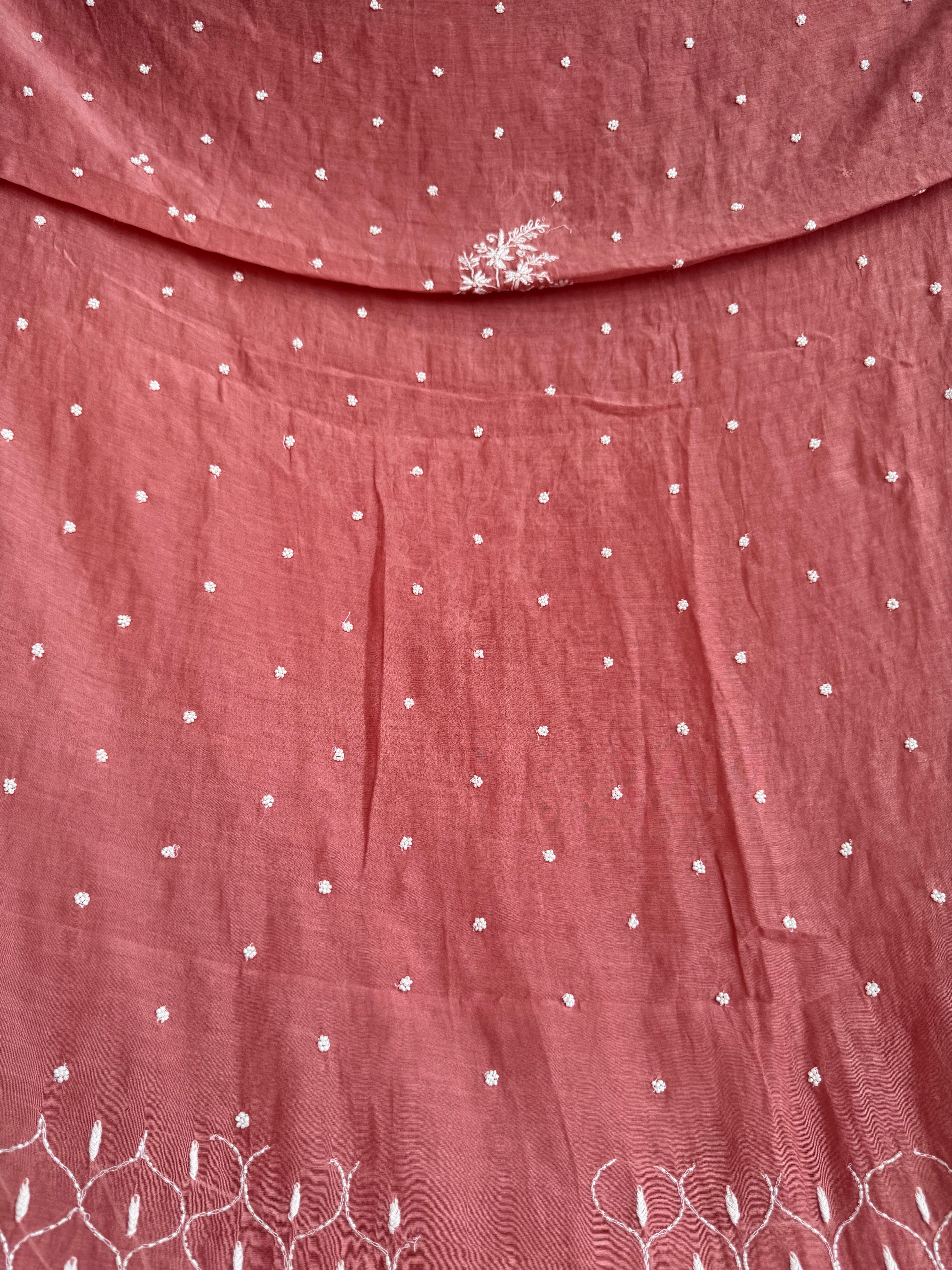 Mul Chanderi Chikankari  - Rosewood Pink ARIAA CHIKANKARI 