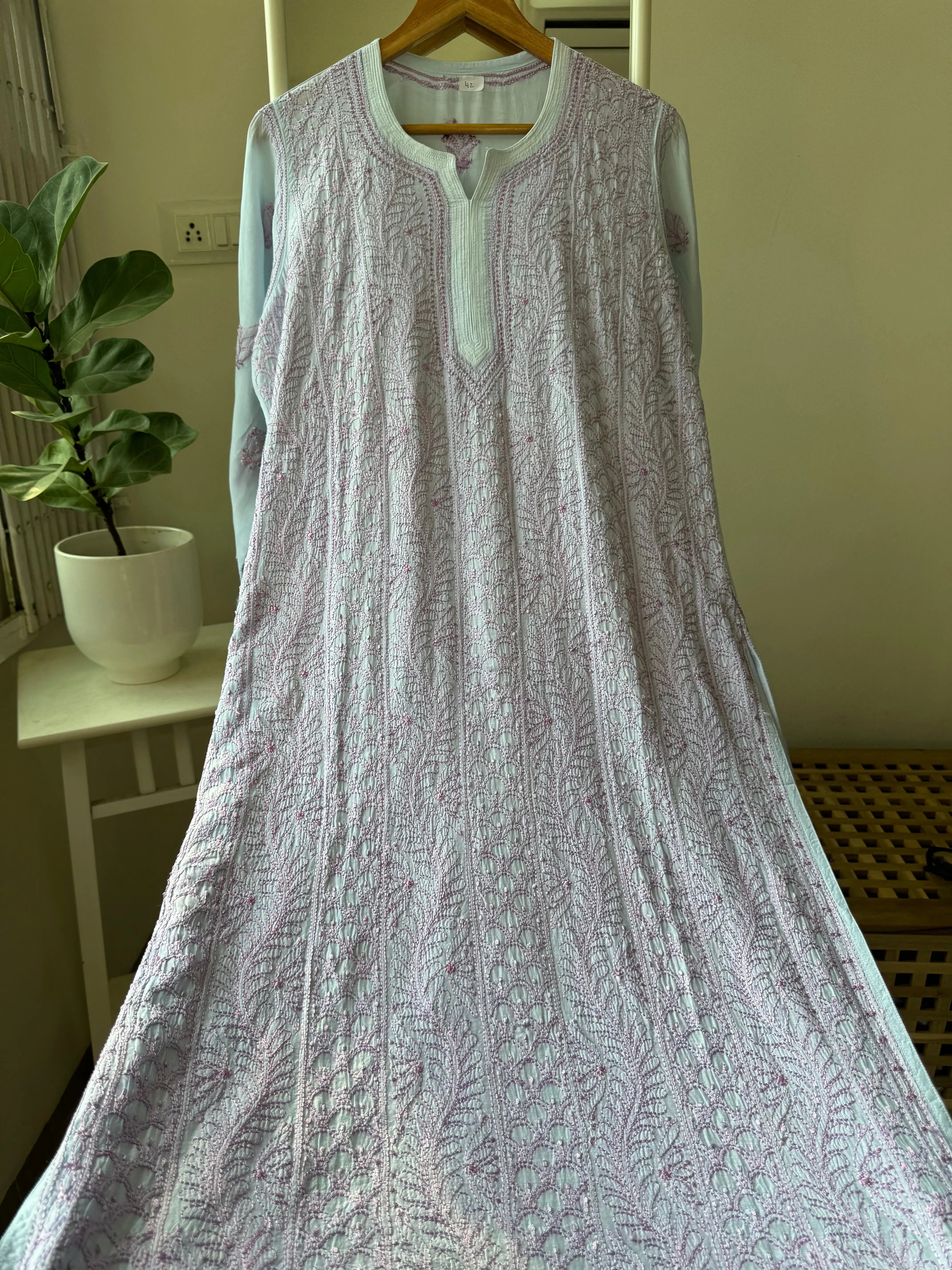 Muslin Chikankari Kurti - Blue ARIAA CHIKANKARI 