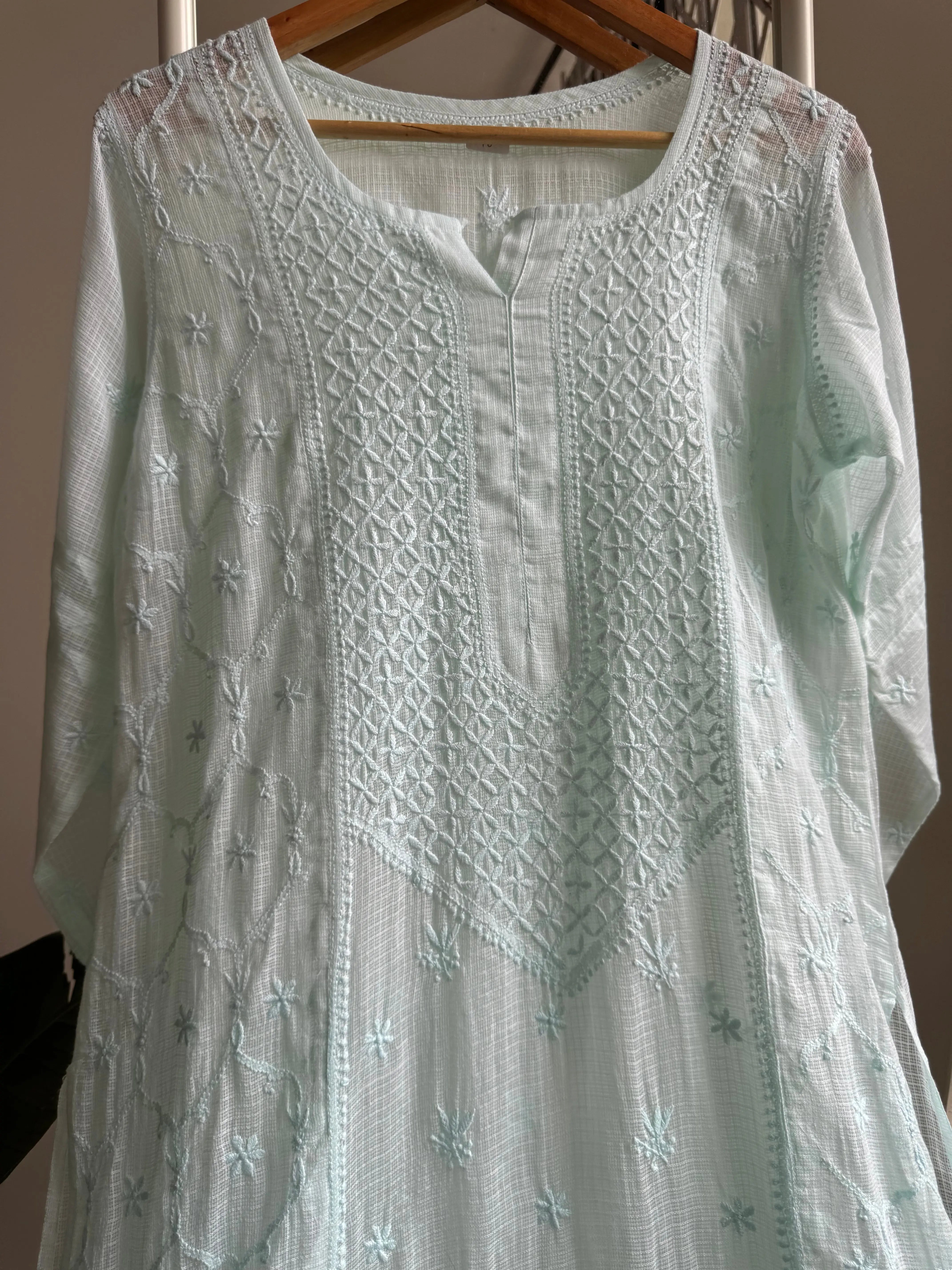 Kota Soft Cotton Chikankari Kurti - Cyan Green ARIAA CHIKANKARI 