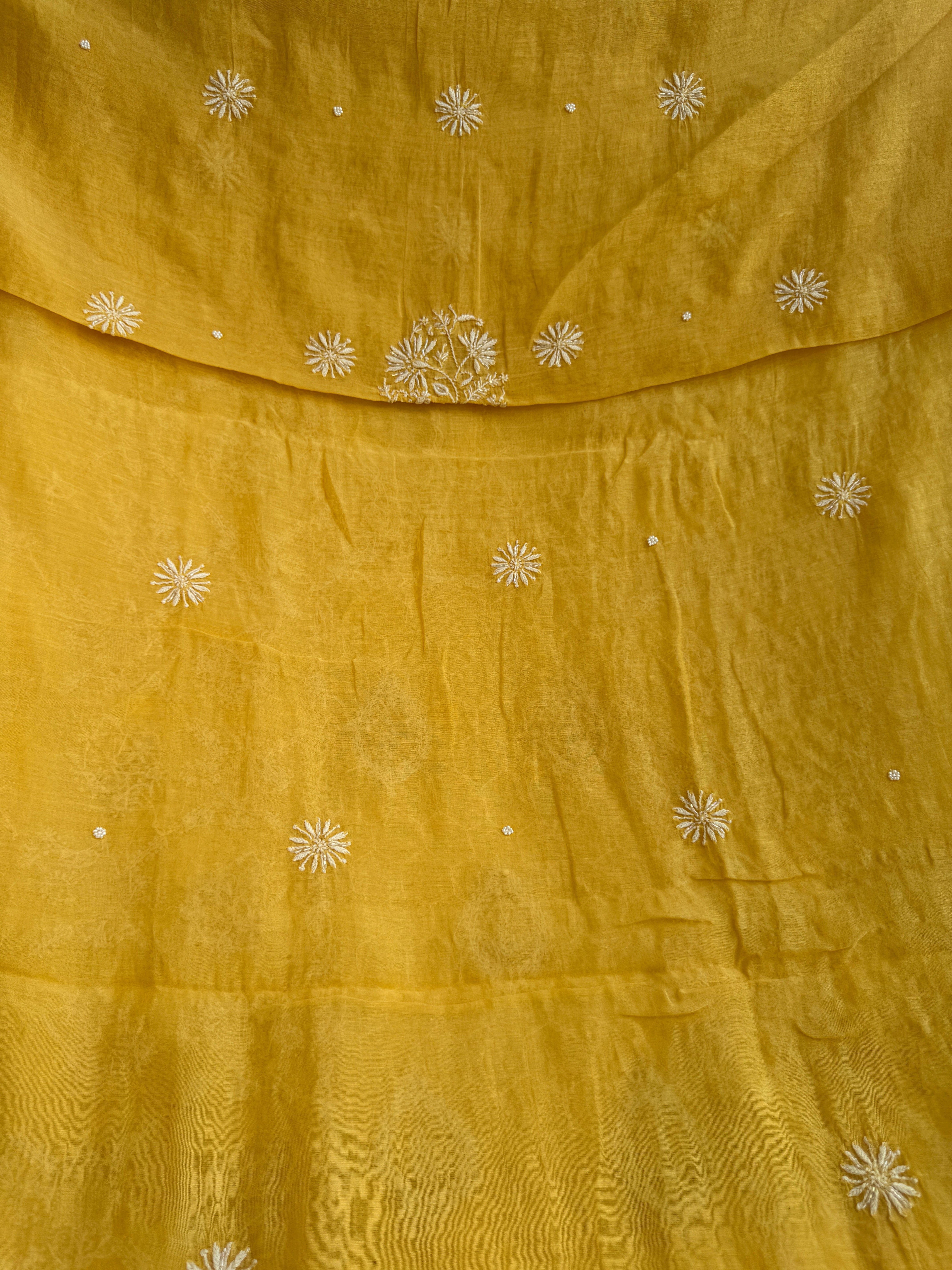 Mul Chanderi Chikankari - Heavy Unstitched Set -Yellow ARIAA CHIKANKARI 