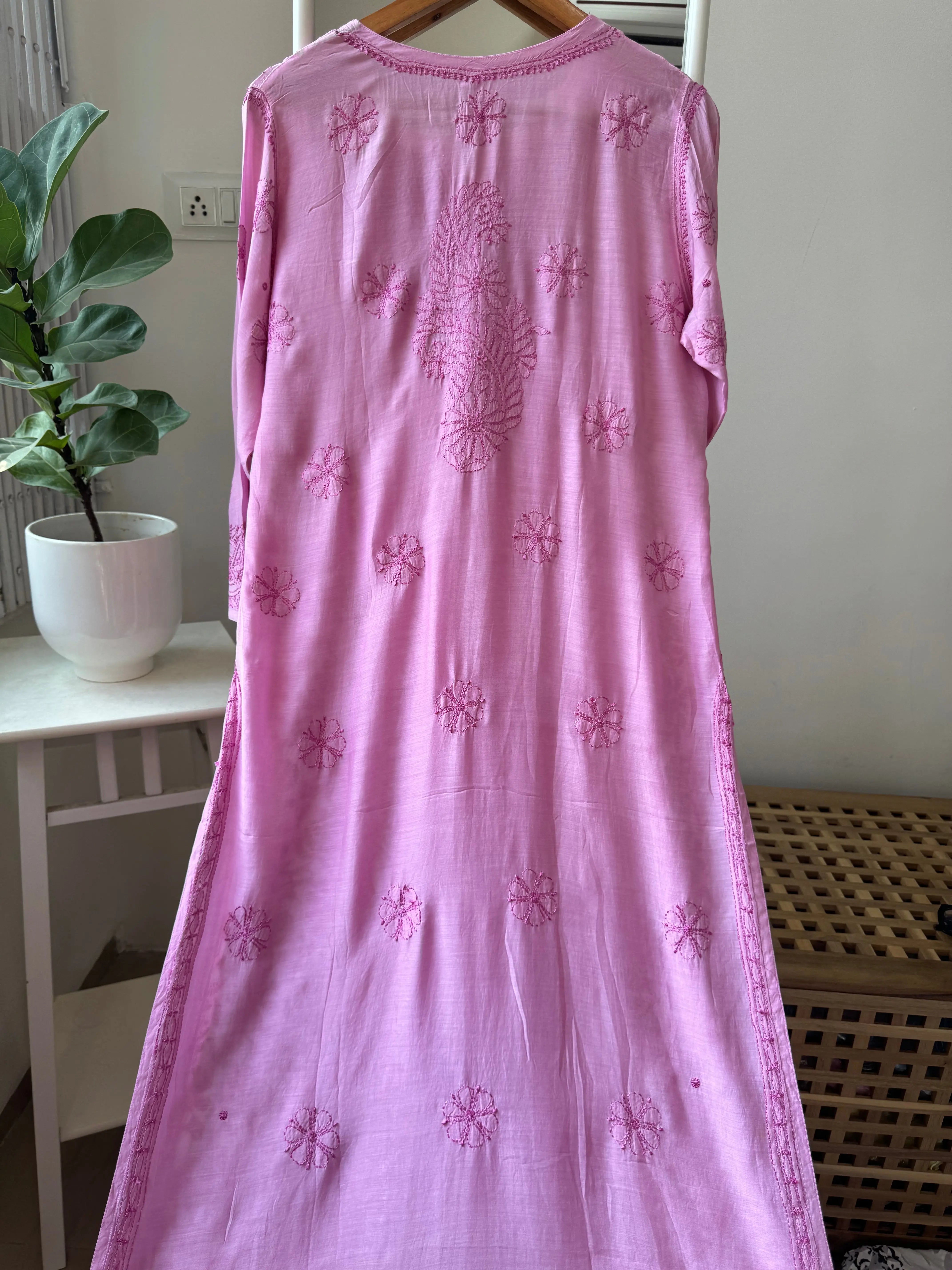 Muslin Chikankari Kurti - Pink ARIAA CHIKANKARI 