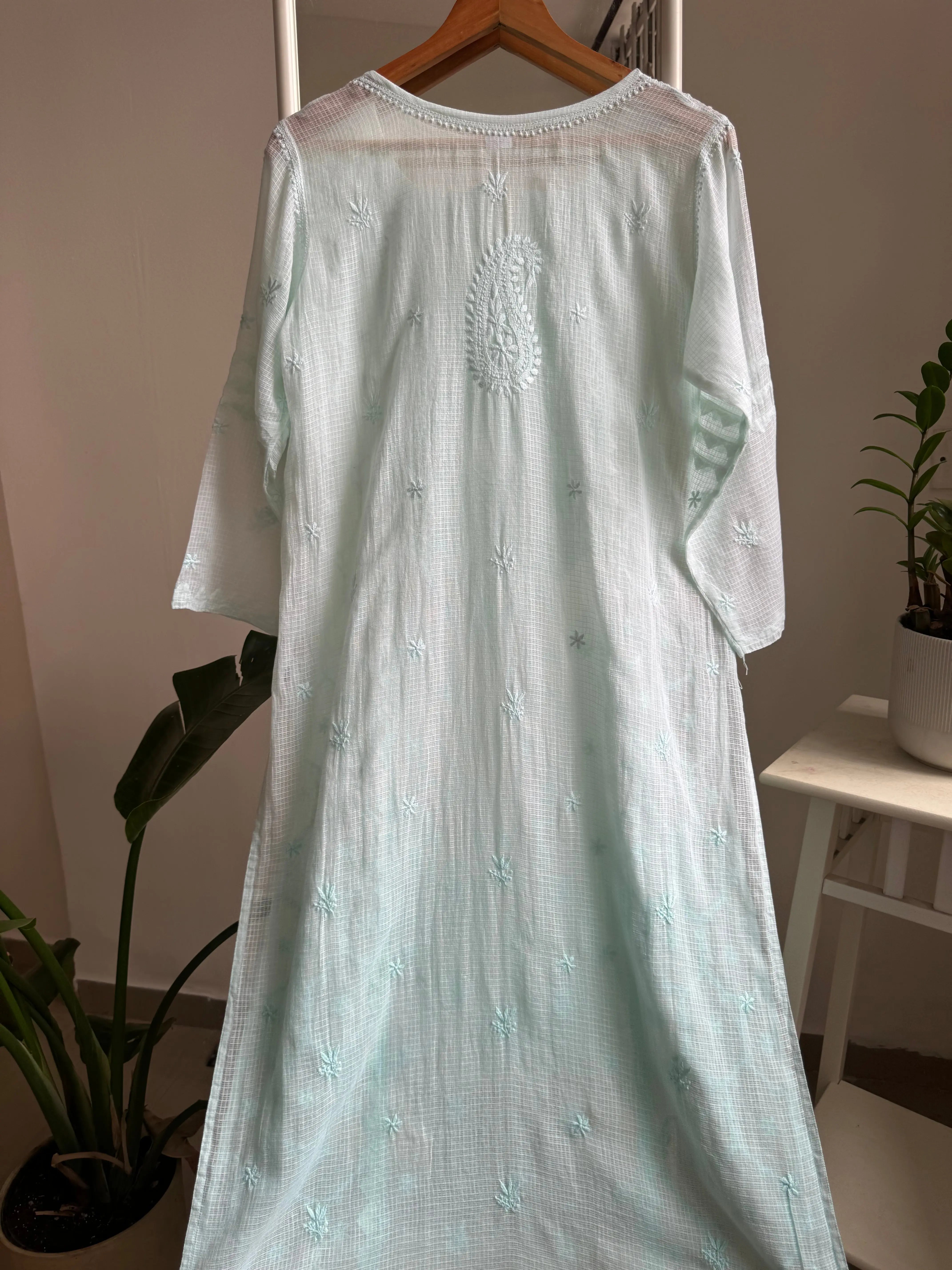 Kota Soft Cotton Chikankari Kurti - Cyan Green ARIAA CHIKANKARI 