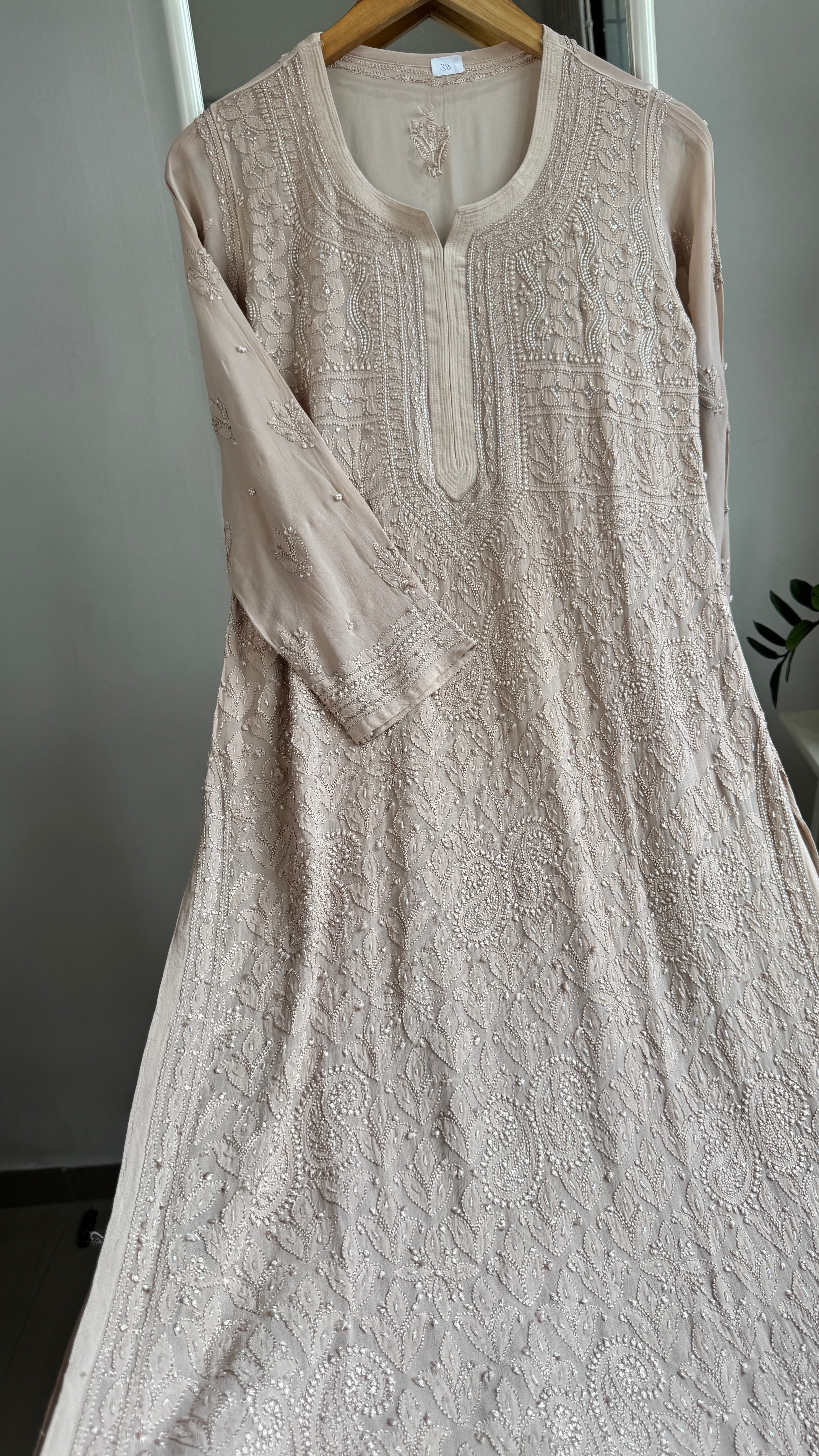 Viscose Kurti with Pearl  Work - Nude Pink