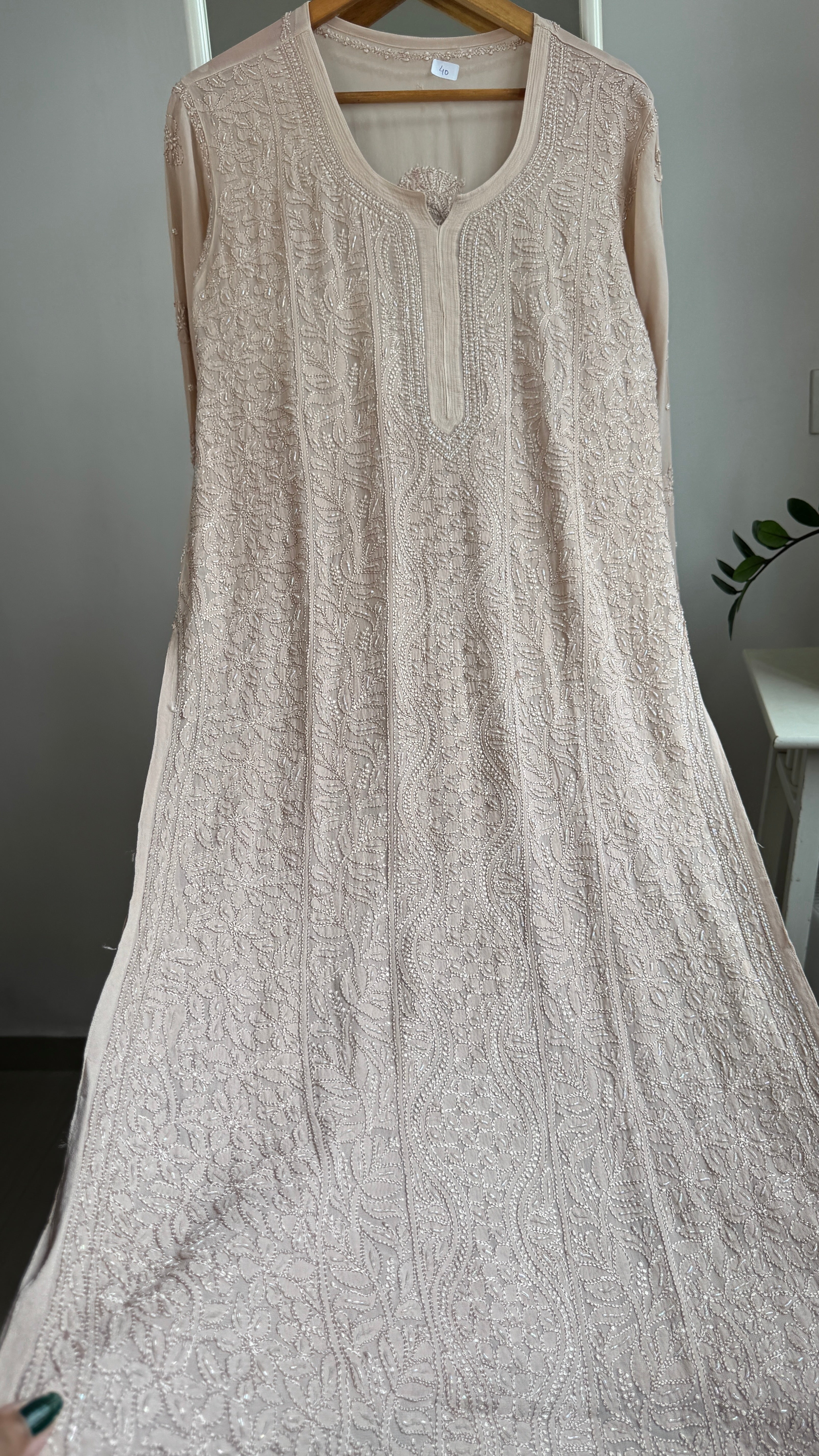 Viscose Kurti with Pearl  Work - Nude Pink