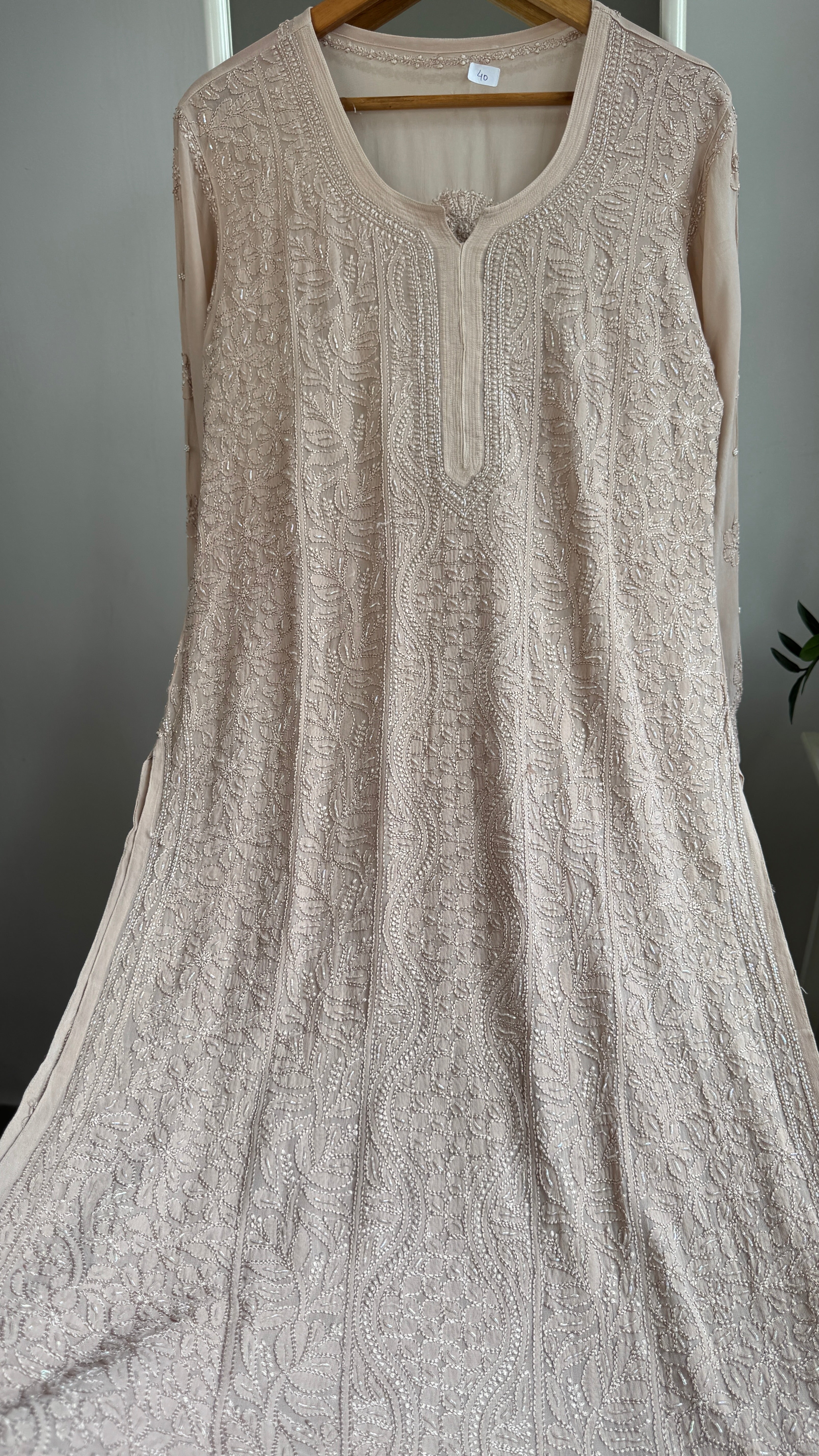 Viscose Kurti with Pearl  Work - Nude Pink
