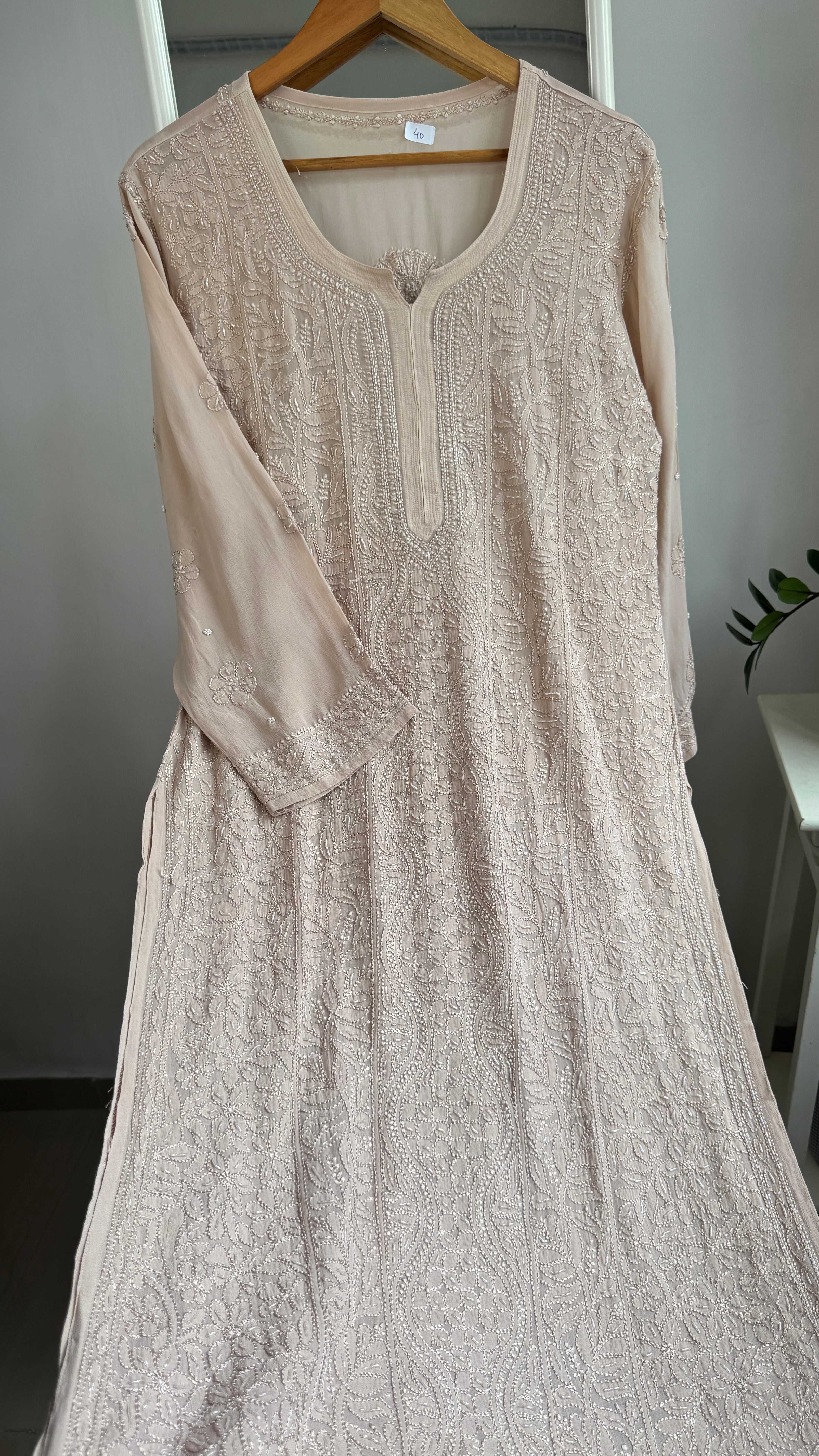 Viscose Kurti with Pearl  Work - Nude Pink