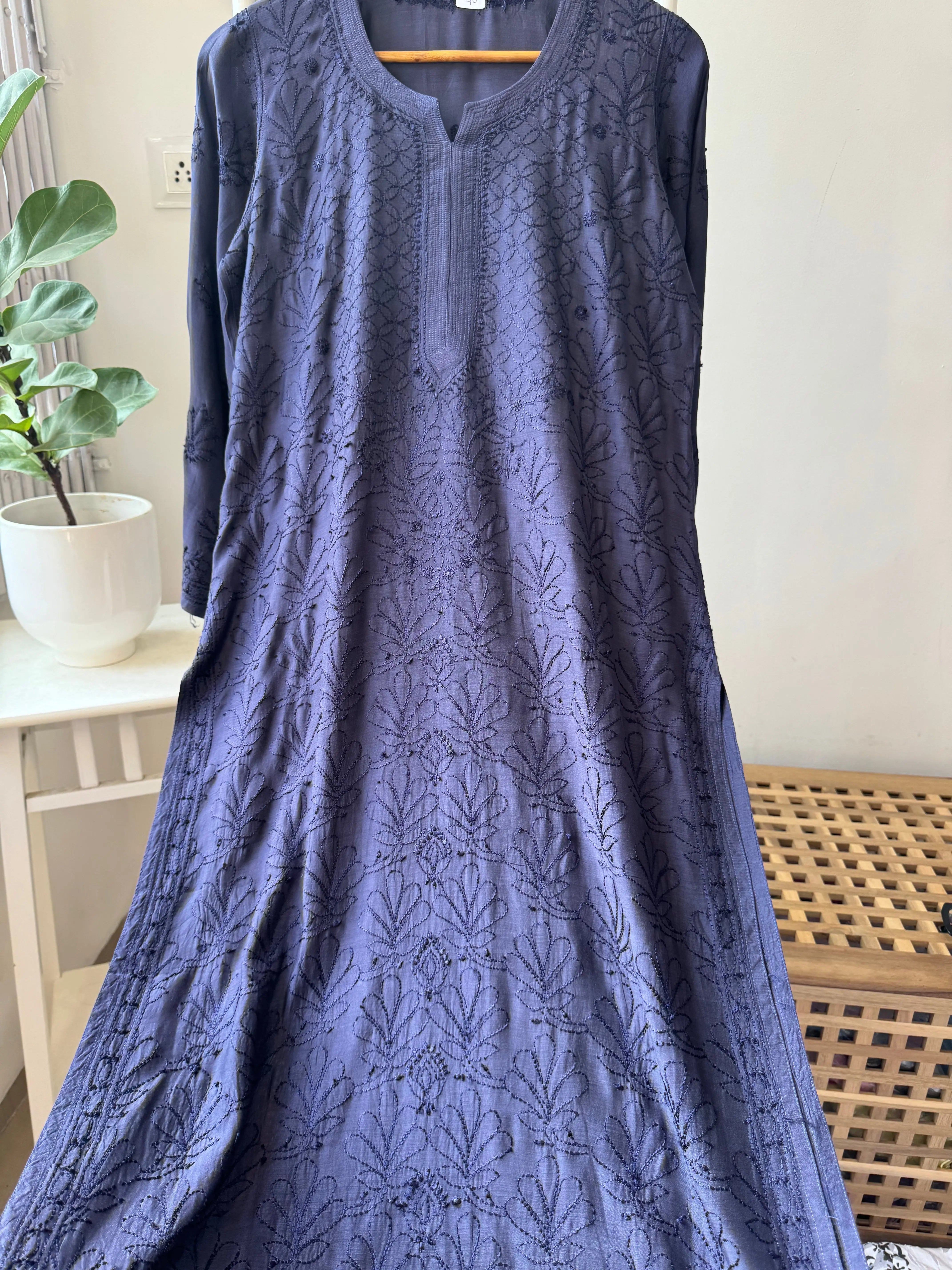 Muslin Chikankari Kurti - Dark Blue ARIAA CHIKANKARI 