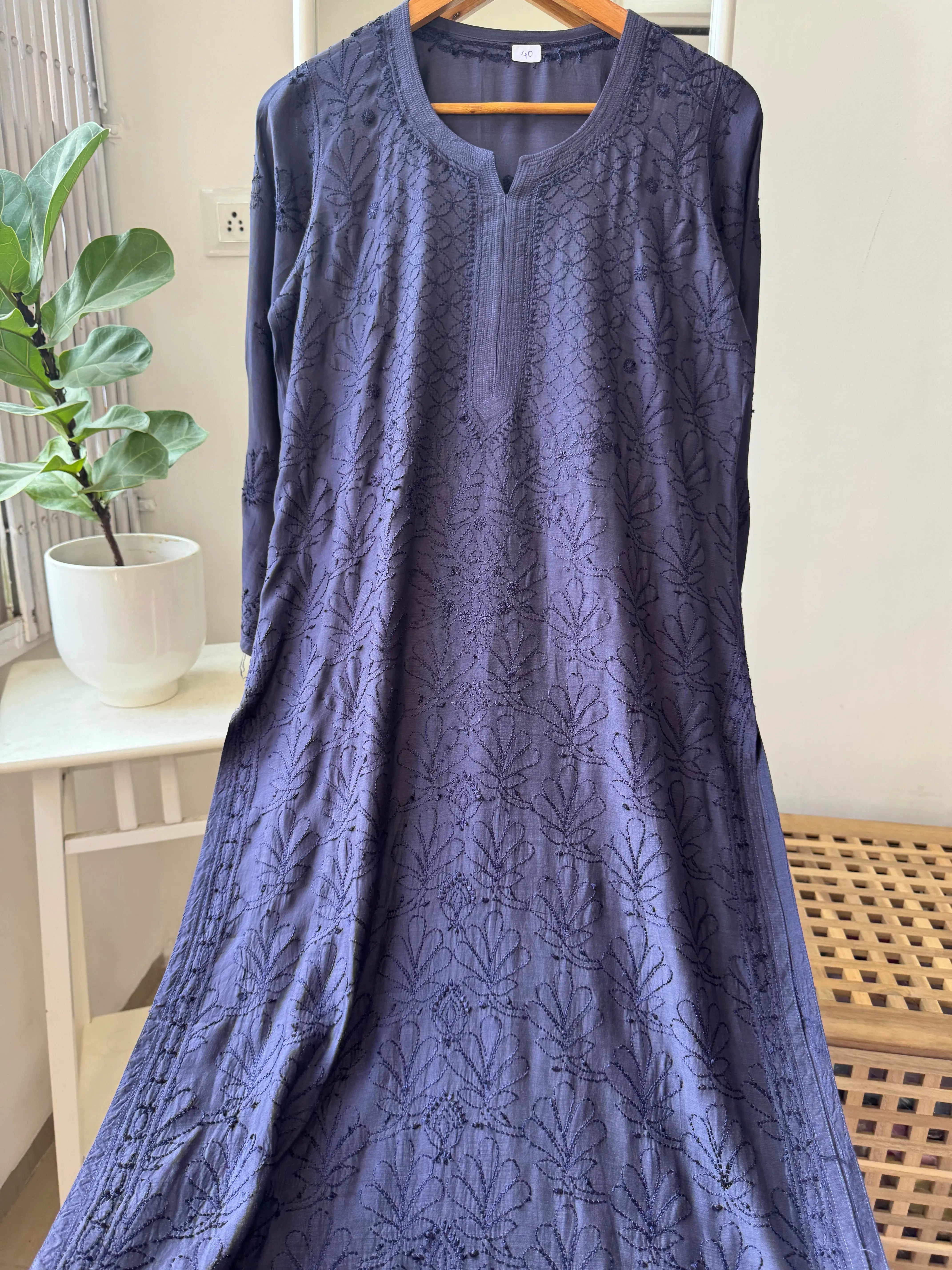 Muslin Chikankari Kurti - Dark Blue ARIAA CHIKANKARI 