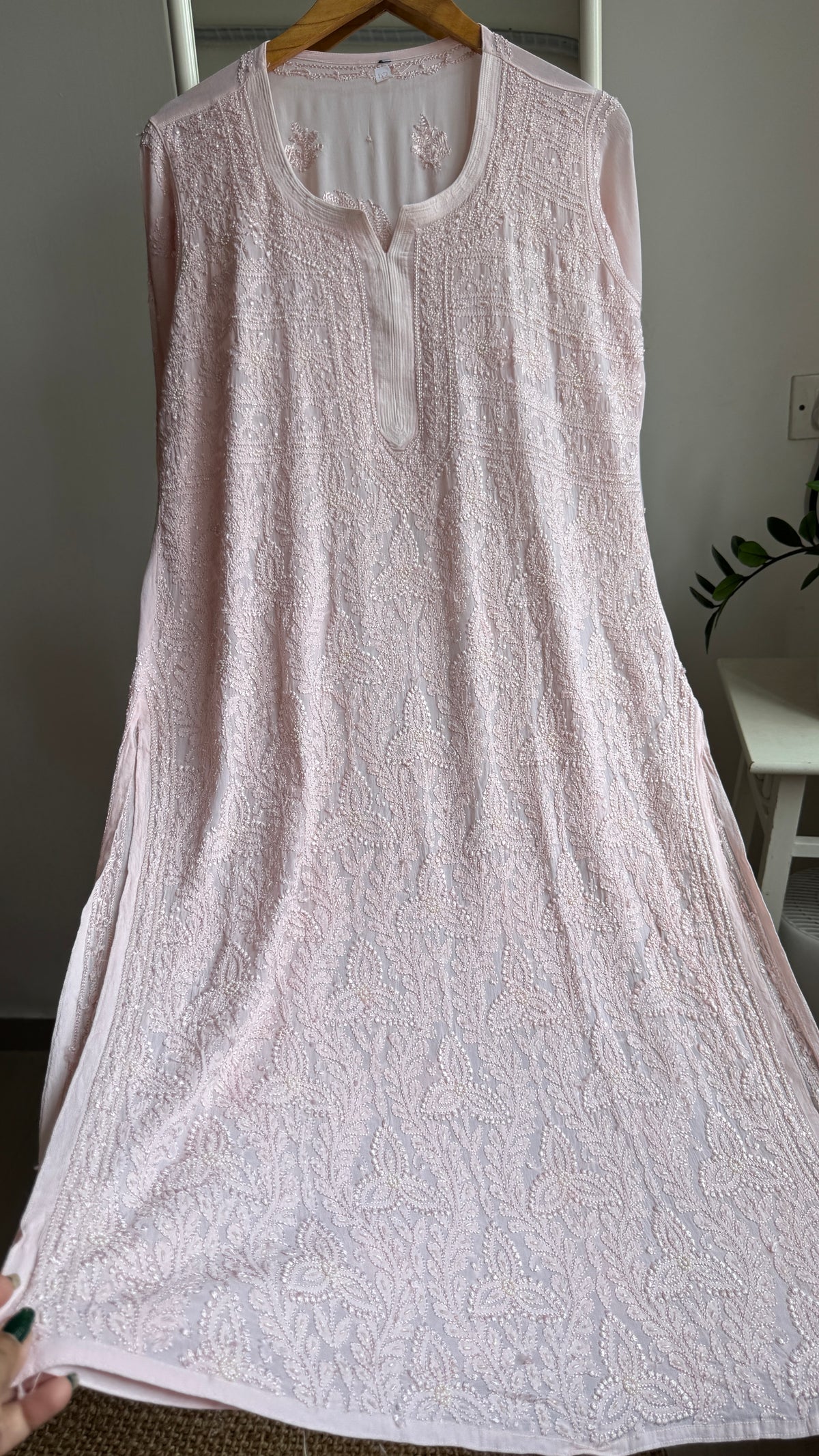 Viscose Kurti with Pearl  Work - Pale Pink
