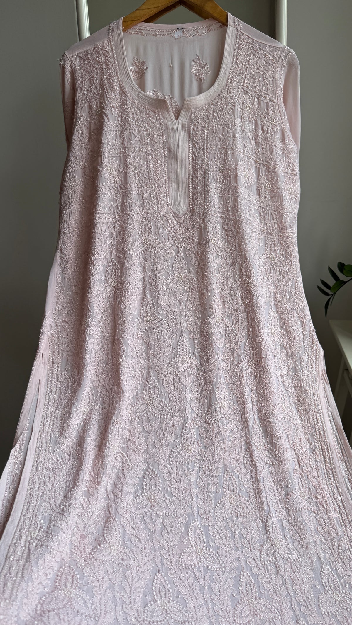 Viscose Kurti with Pearl  Work - Pale Pink