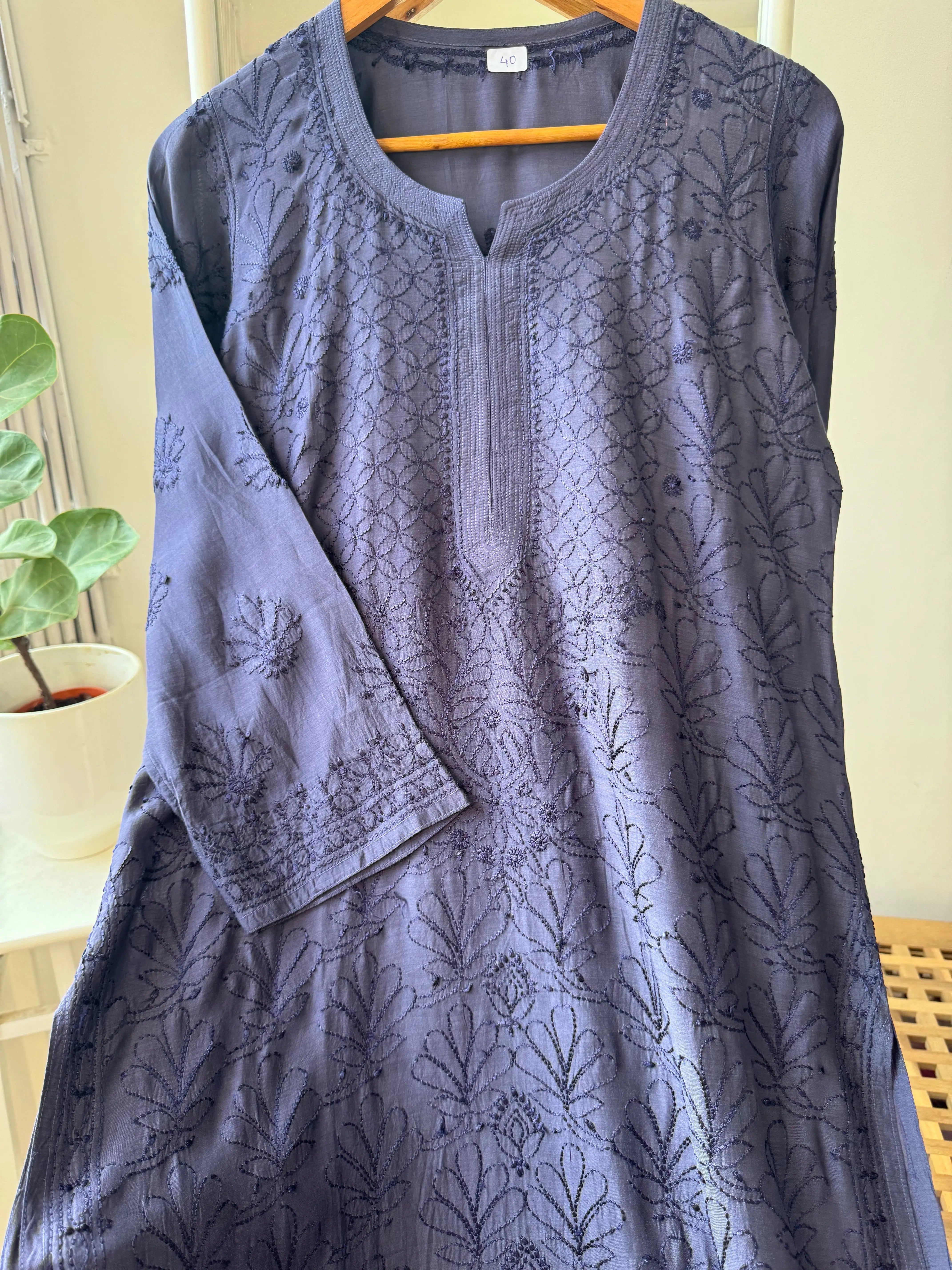 Muslin Chikankari Kurti - Dark Blue ARIAA CHIKANKARI 