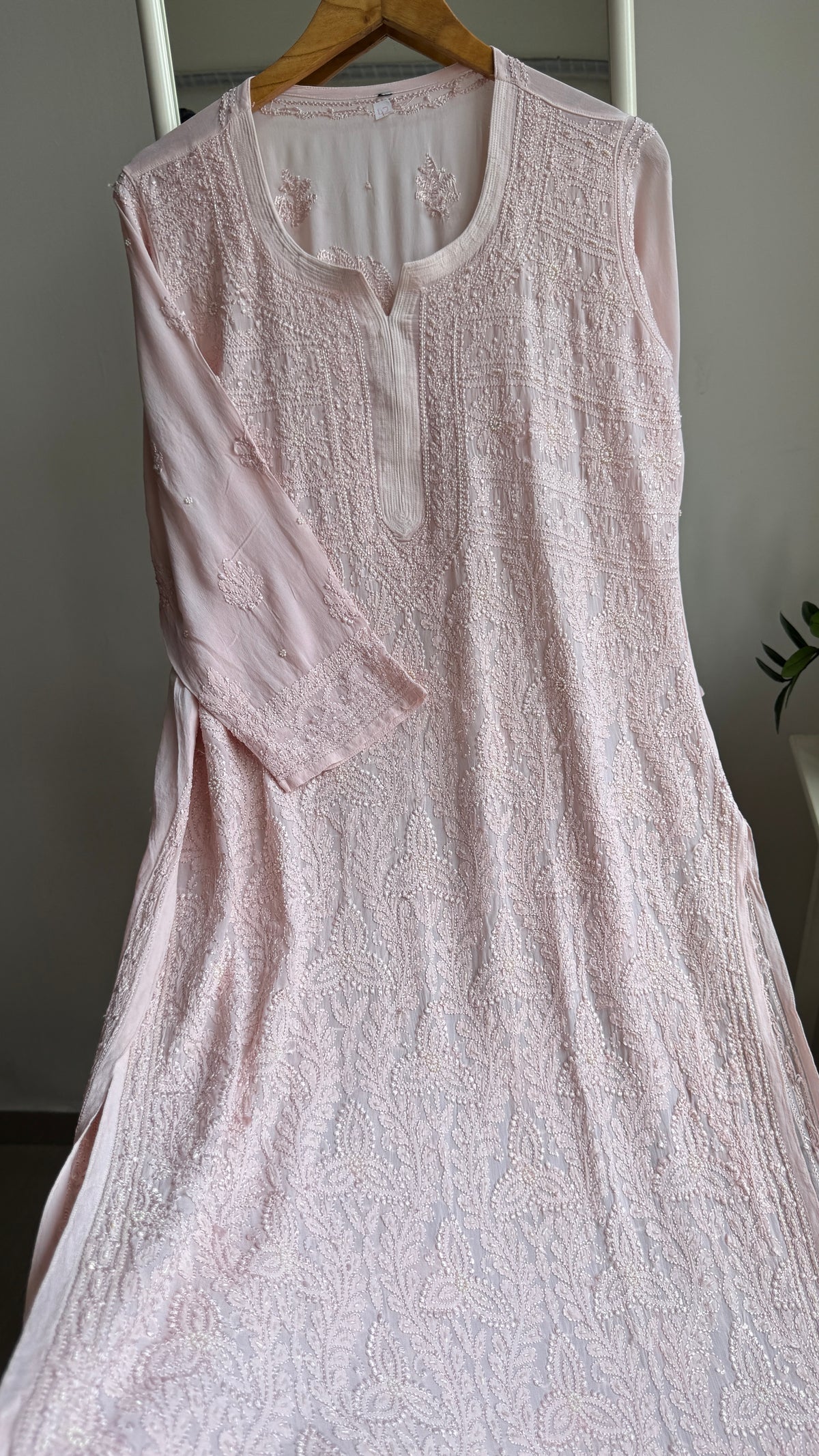 Viscose Kurti with Pearl  Work - Pale Pink