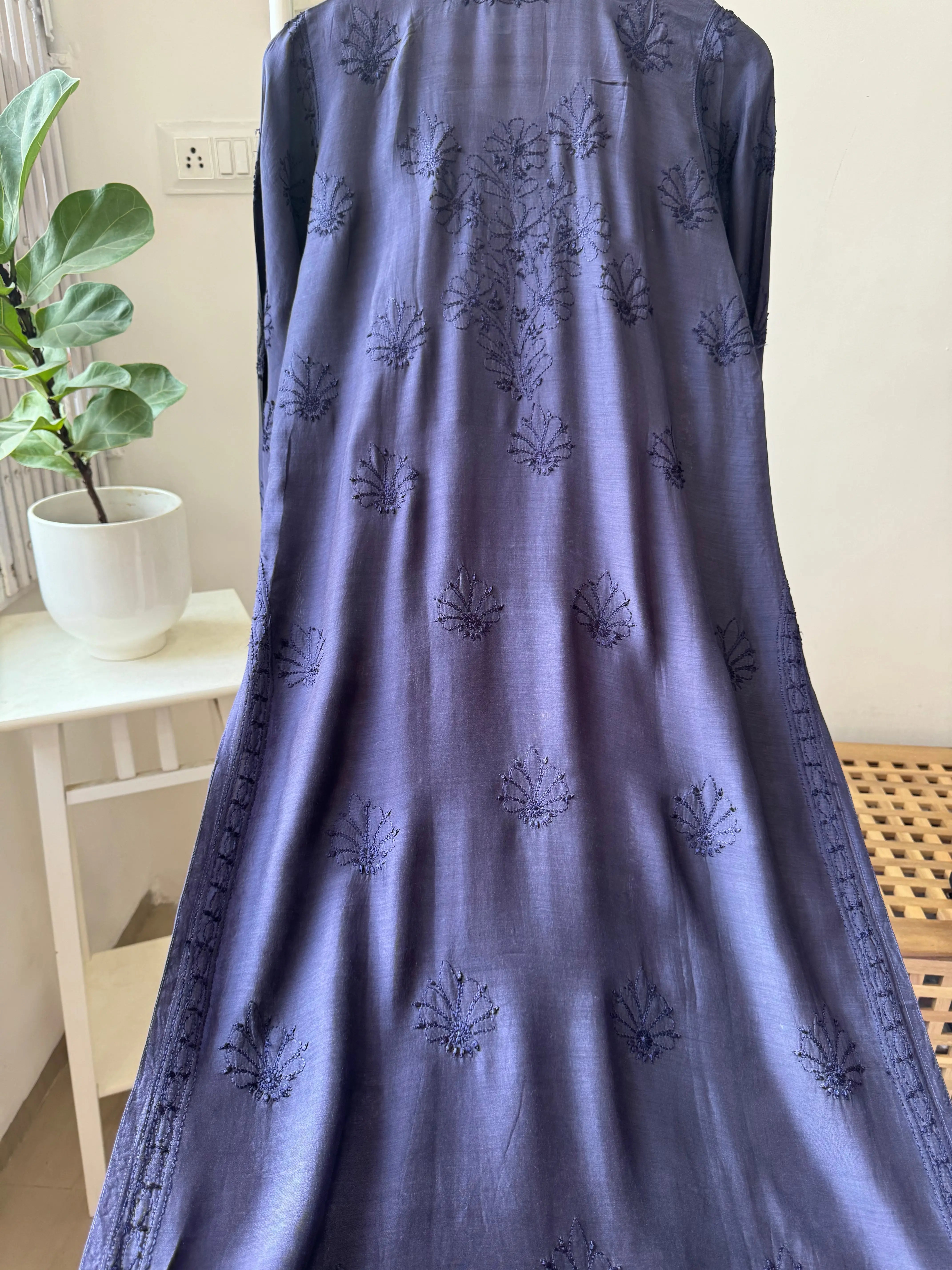 Muslin Chikankari Kurti - Dark Blue ARIAA CHIKANKARI 