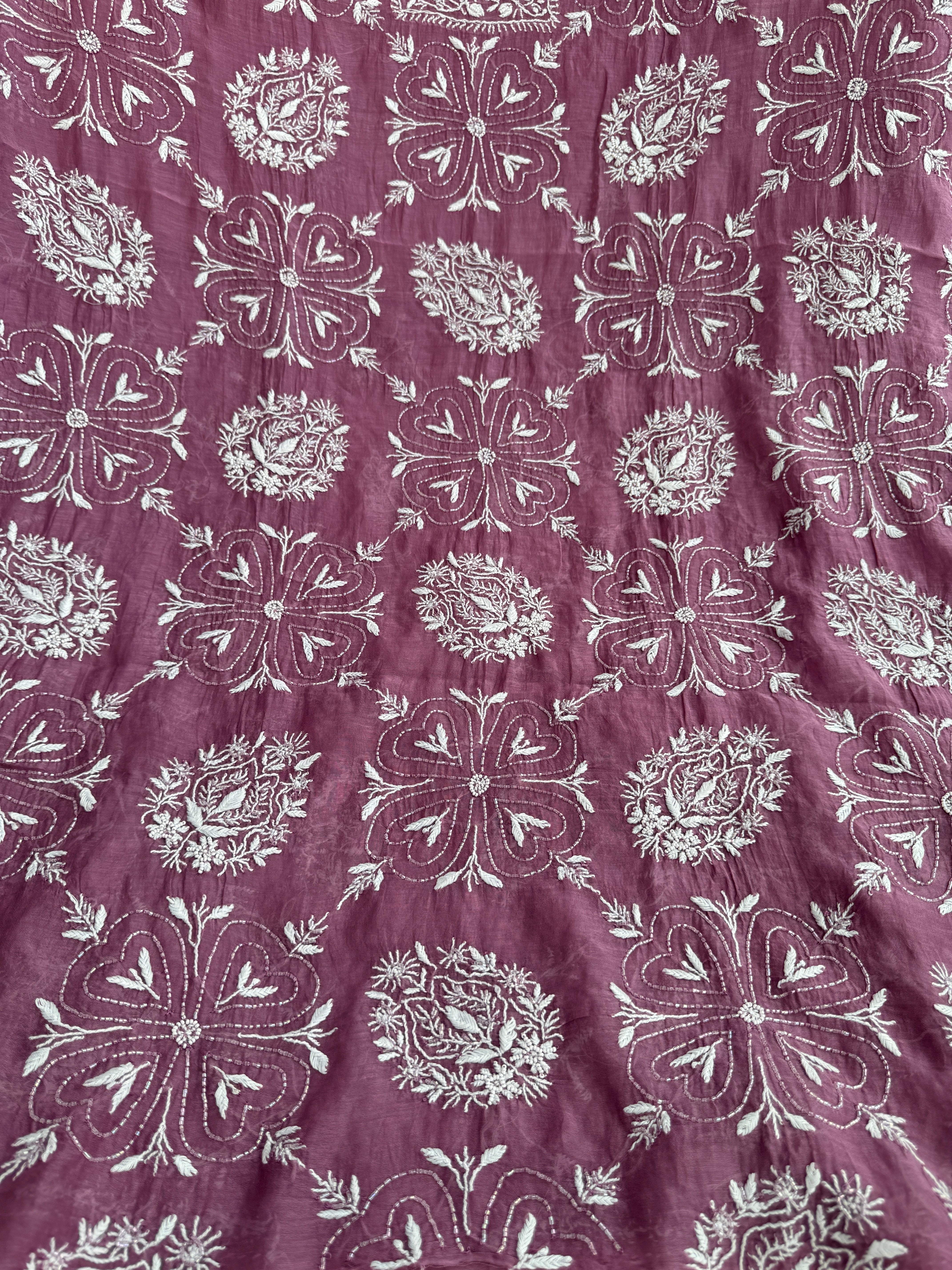 Mul Chanderi Chikankari - Heavy Unstitched Set - Plum Purple ARIAA CHIKANKARI 