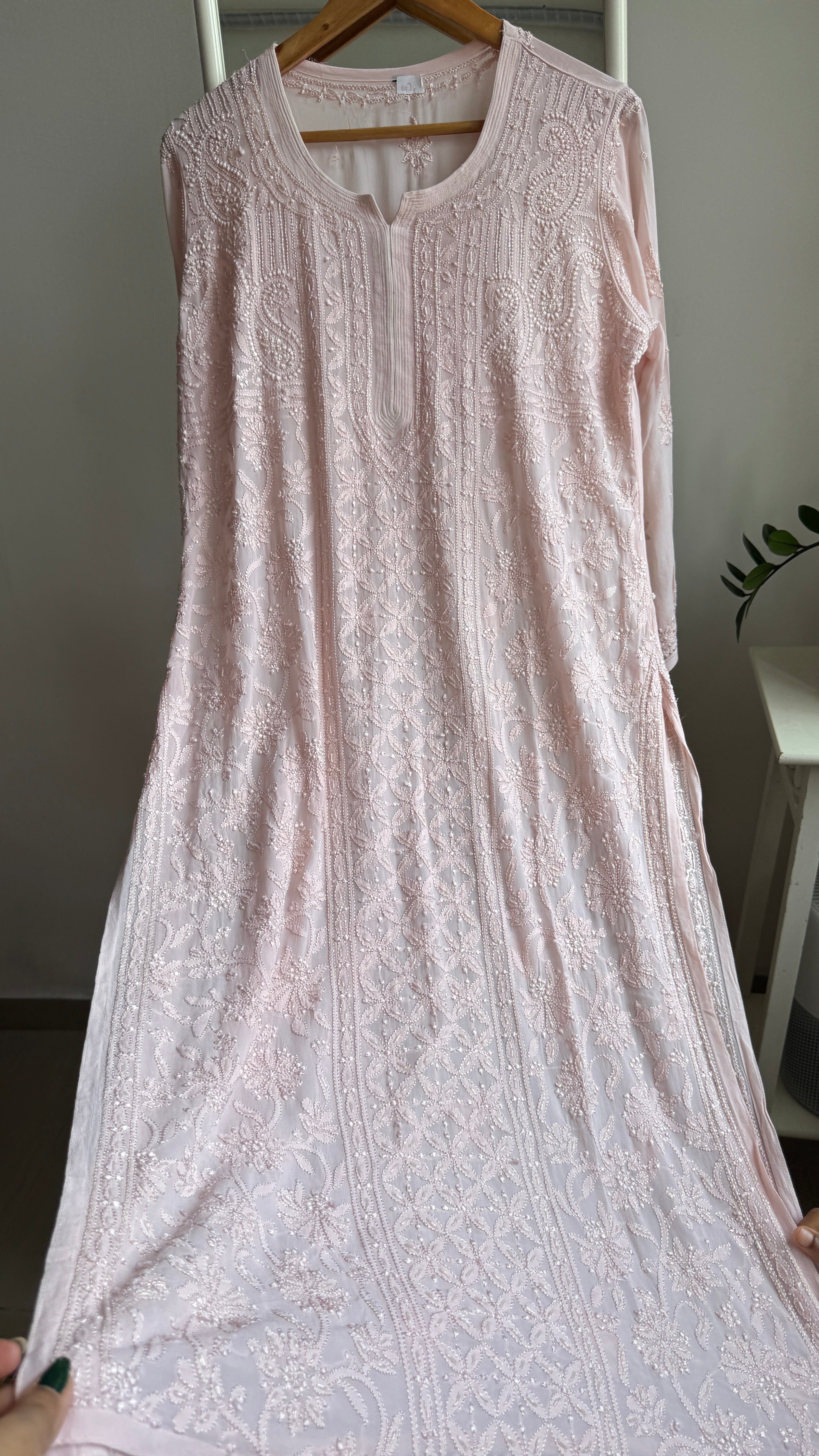 Viscose Kurti with Pearl  Work - Pale Pink
