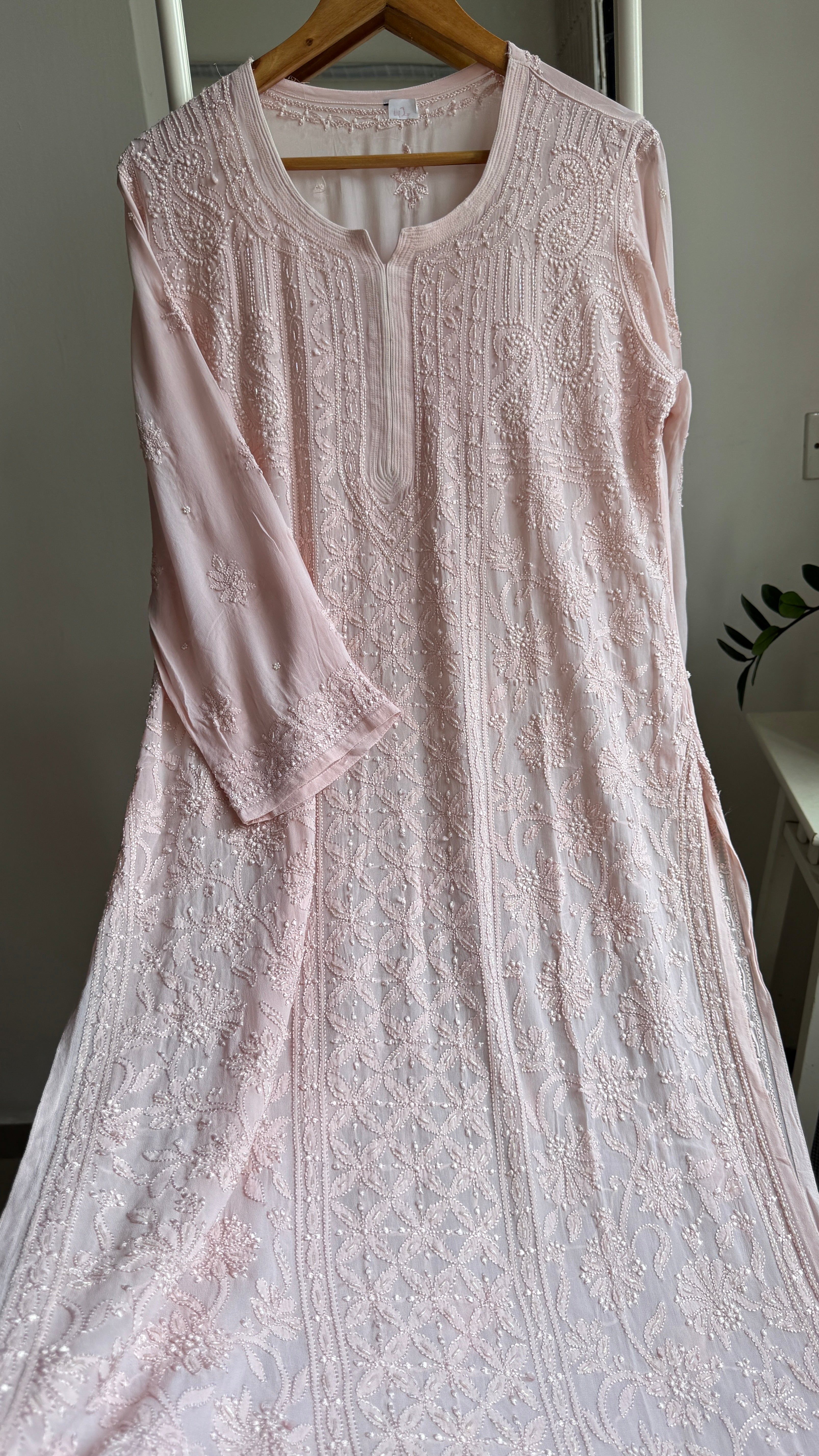 Viscose Kurti with Pearl  Work - Pale Pink