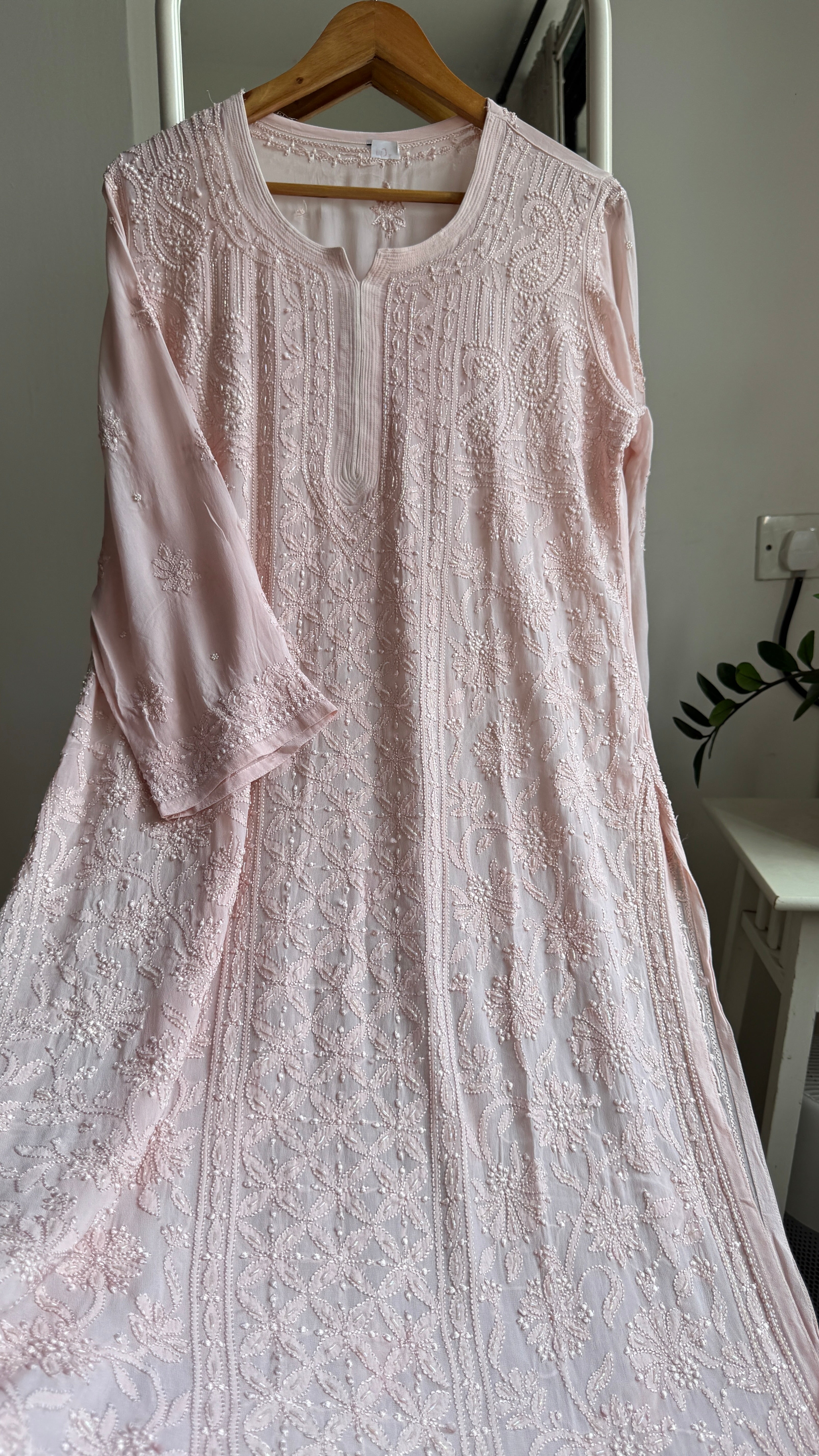 Viscose Kurti with Pearl  Work - Pale Pink