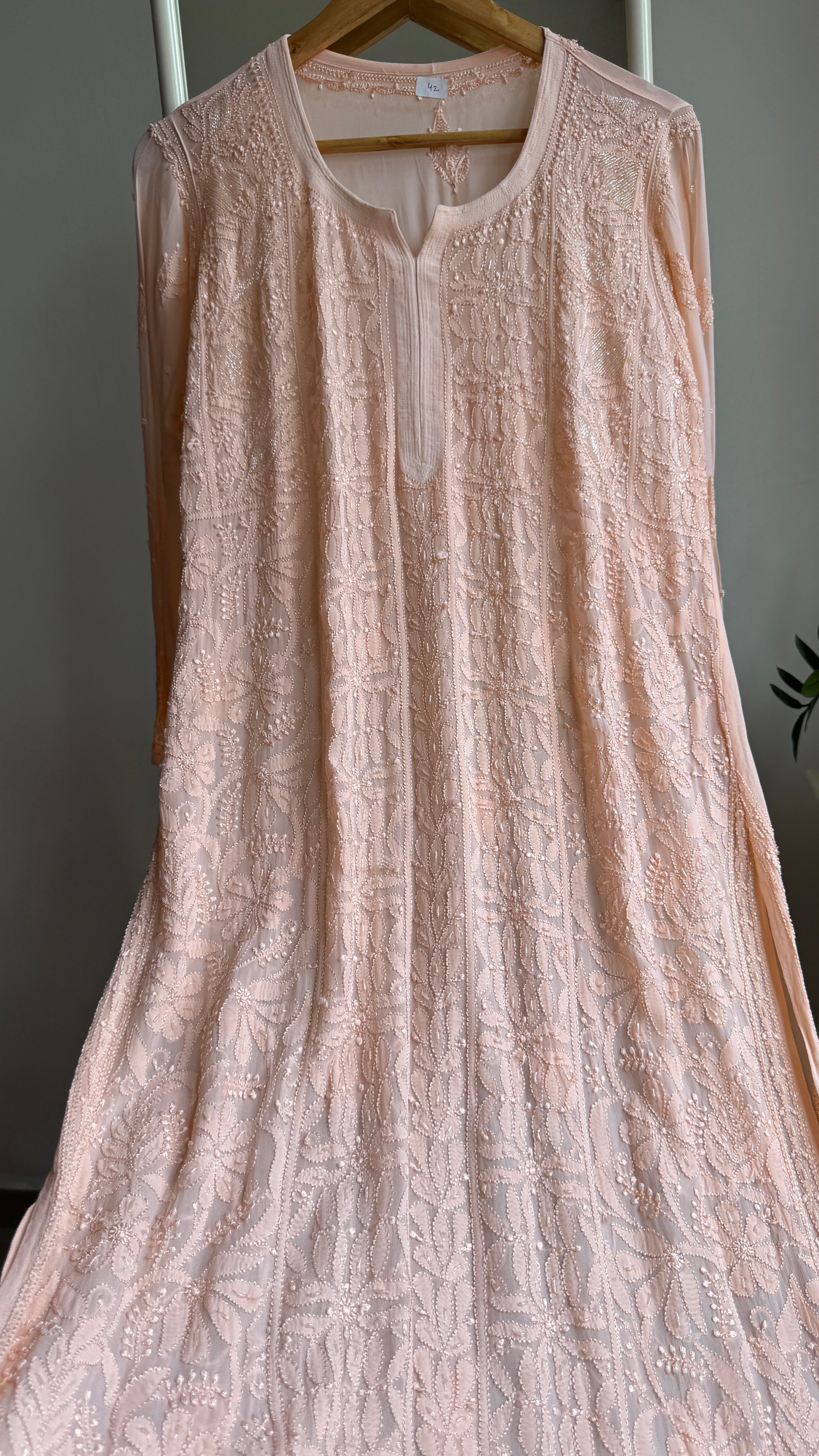 Viscose Kurti with Pearl  Work - Peach