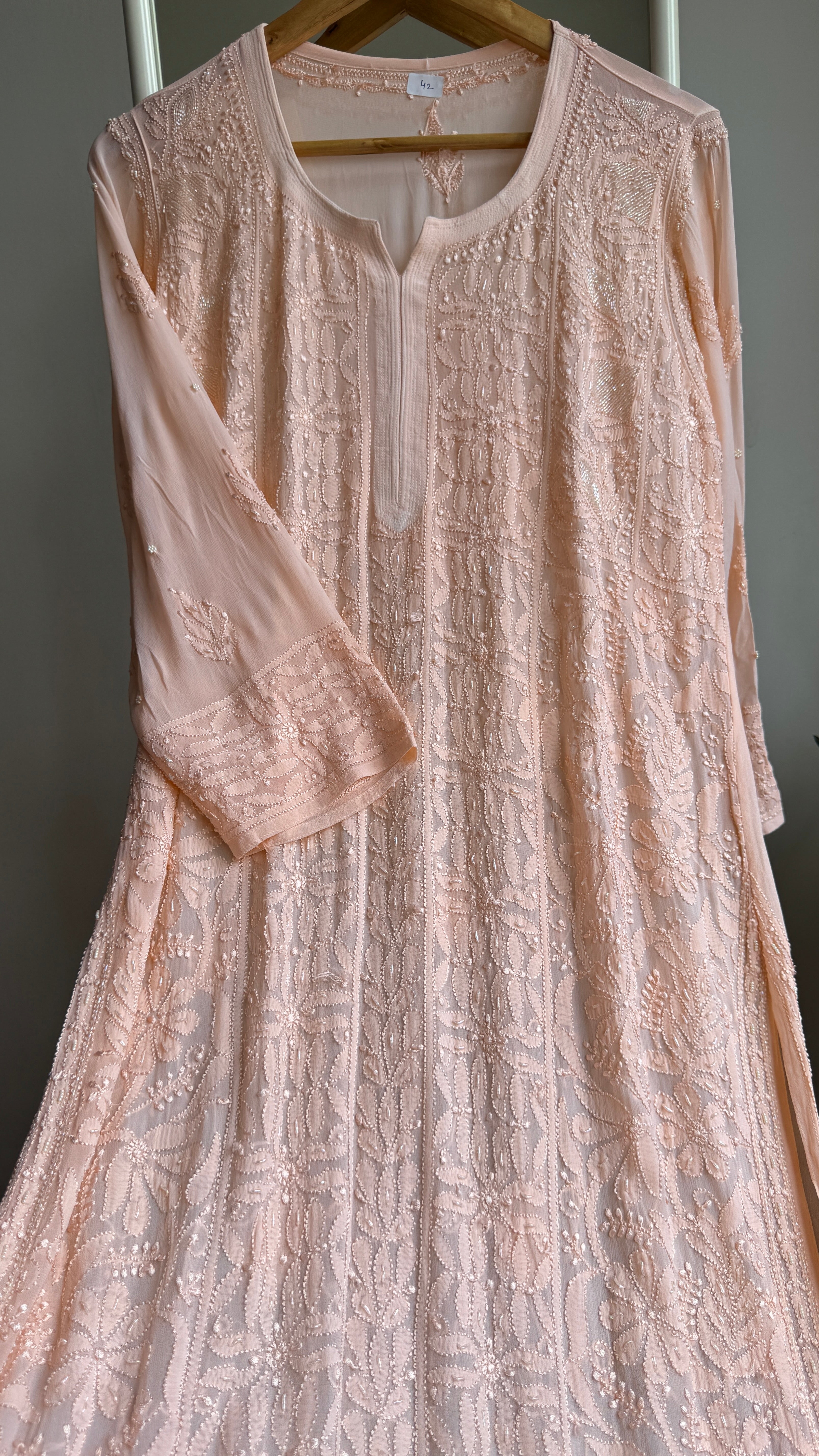 Viscose Kurti with Pearl  Work - Peach