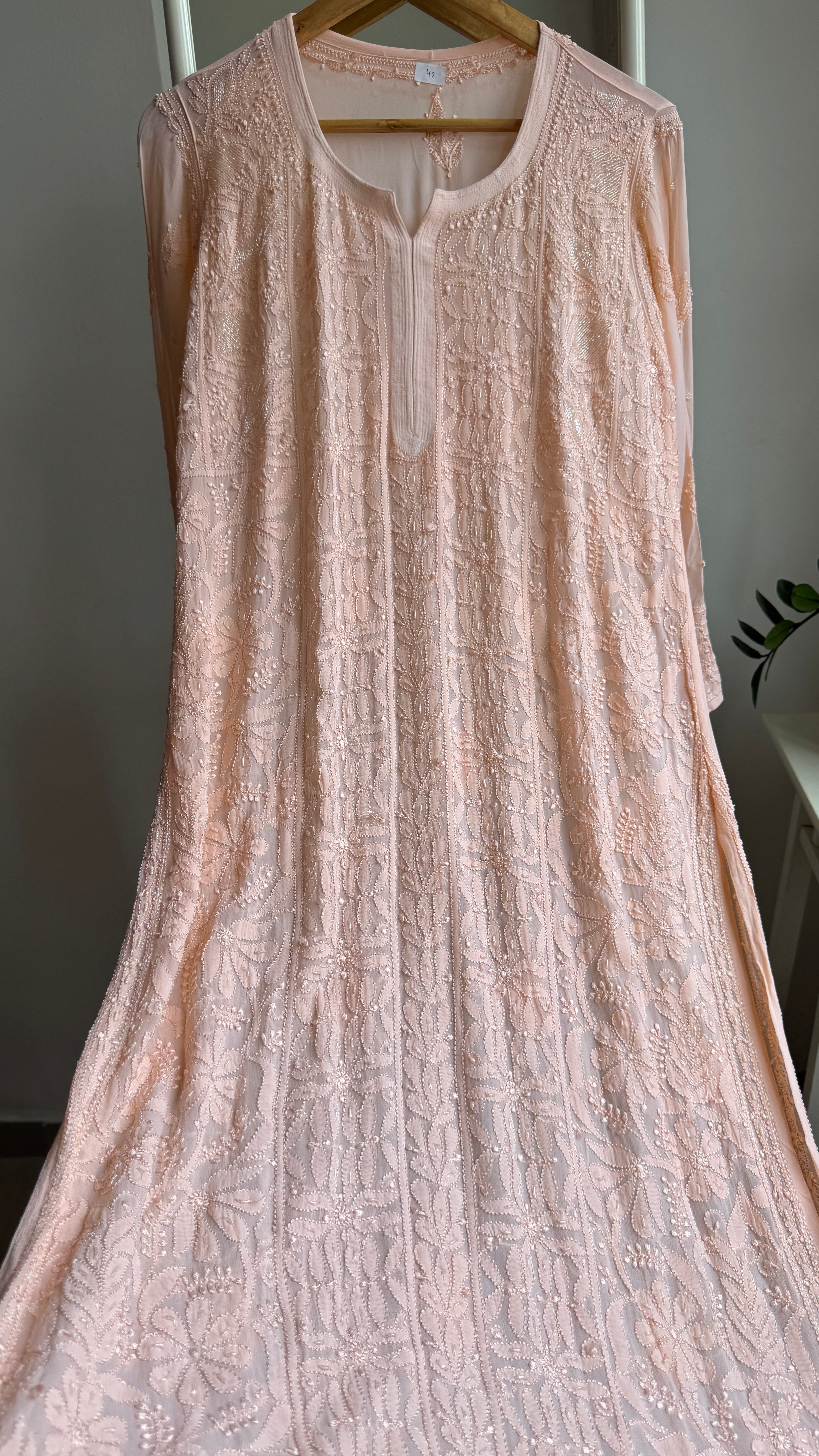 Viscose Kurti with Pearl  Work - Peach