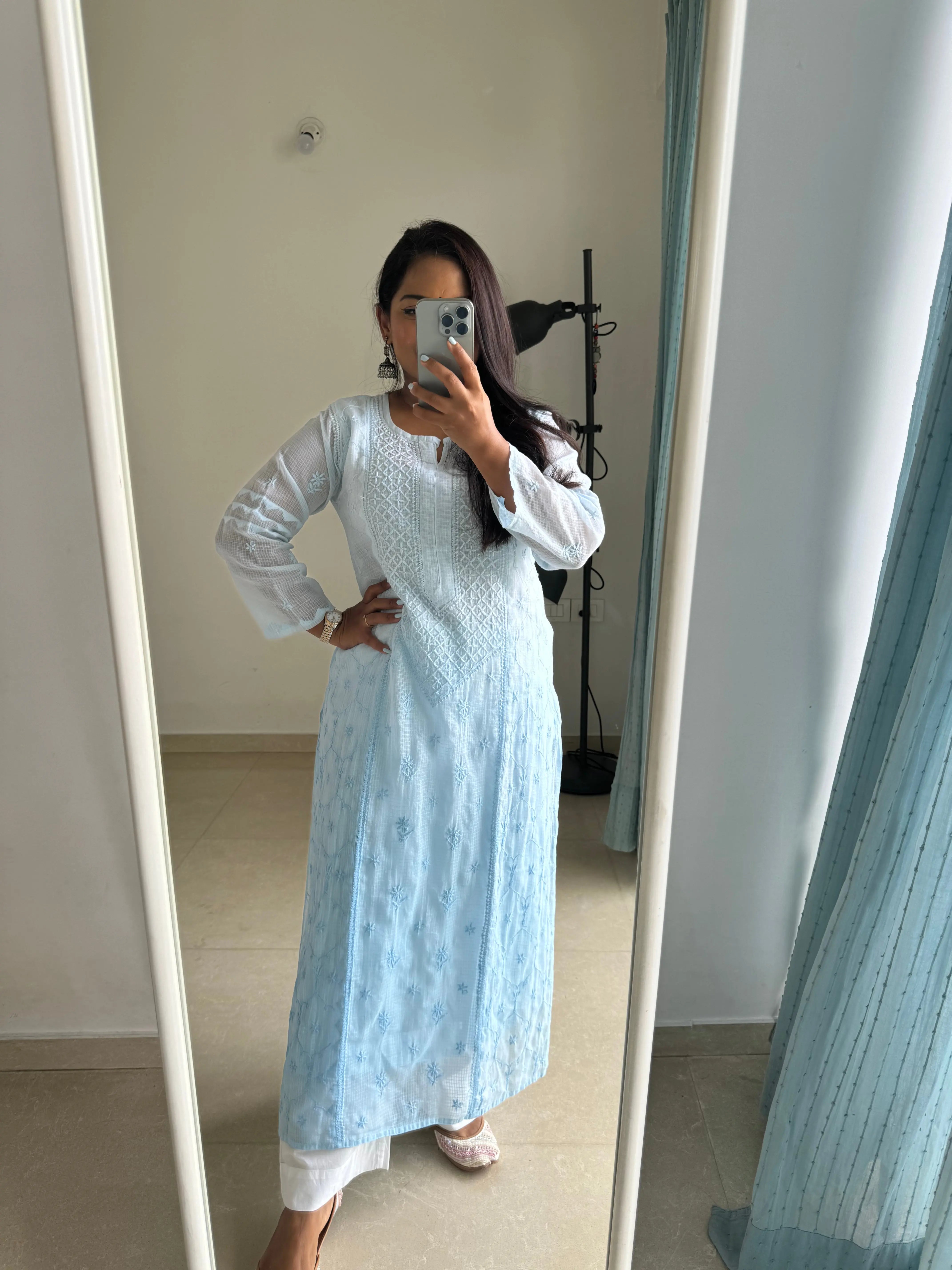 Kota Soft Cotton Chikankari Kurti - Blue ARIAA CHIKANKARI 