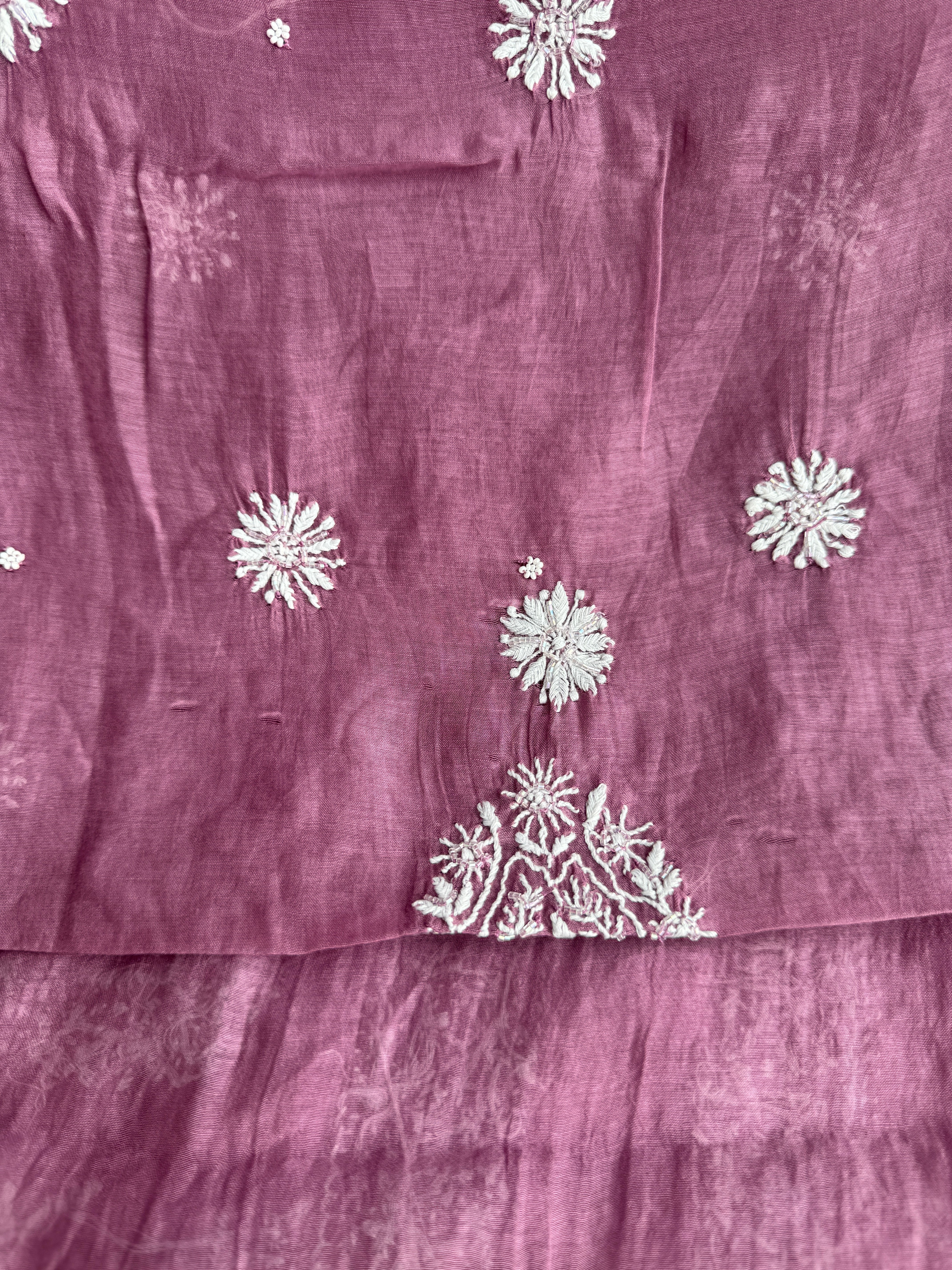 Mul Chanderi Chikankari - Heavy Unstitched Set - Plum Purple ARIAA CHIKANKARI 