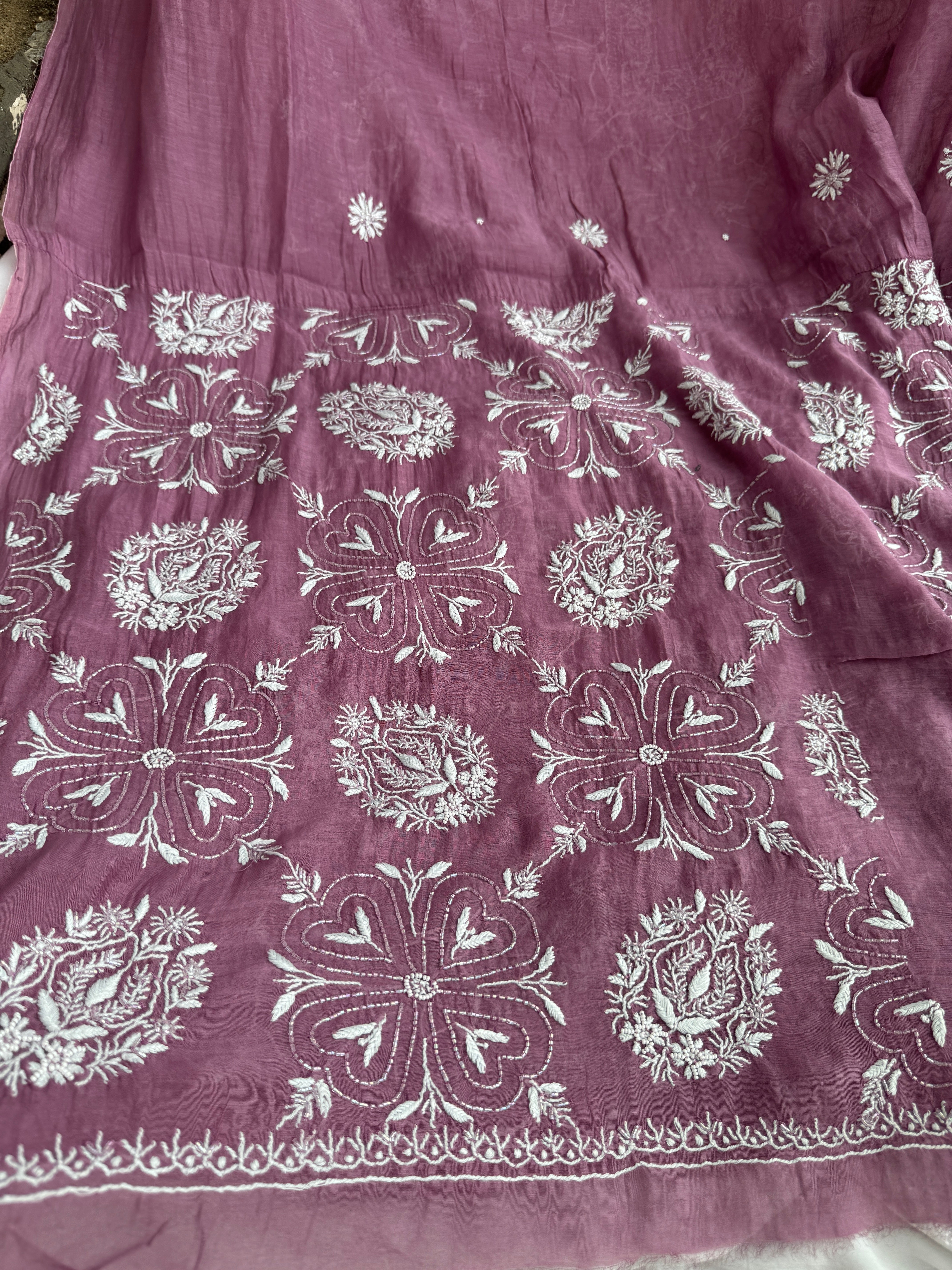 Mul Chanderi Chikankari - Heavy Unstitched Set - Plum Purple ARIAA CHIKANKARI 