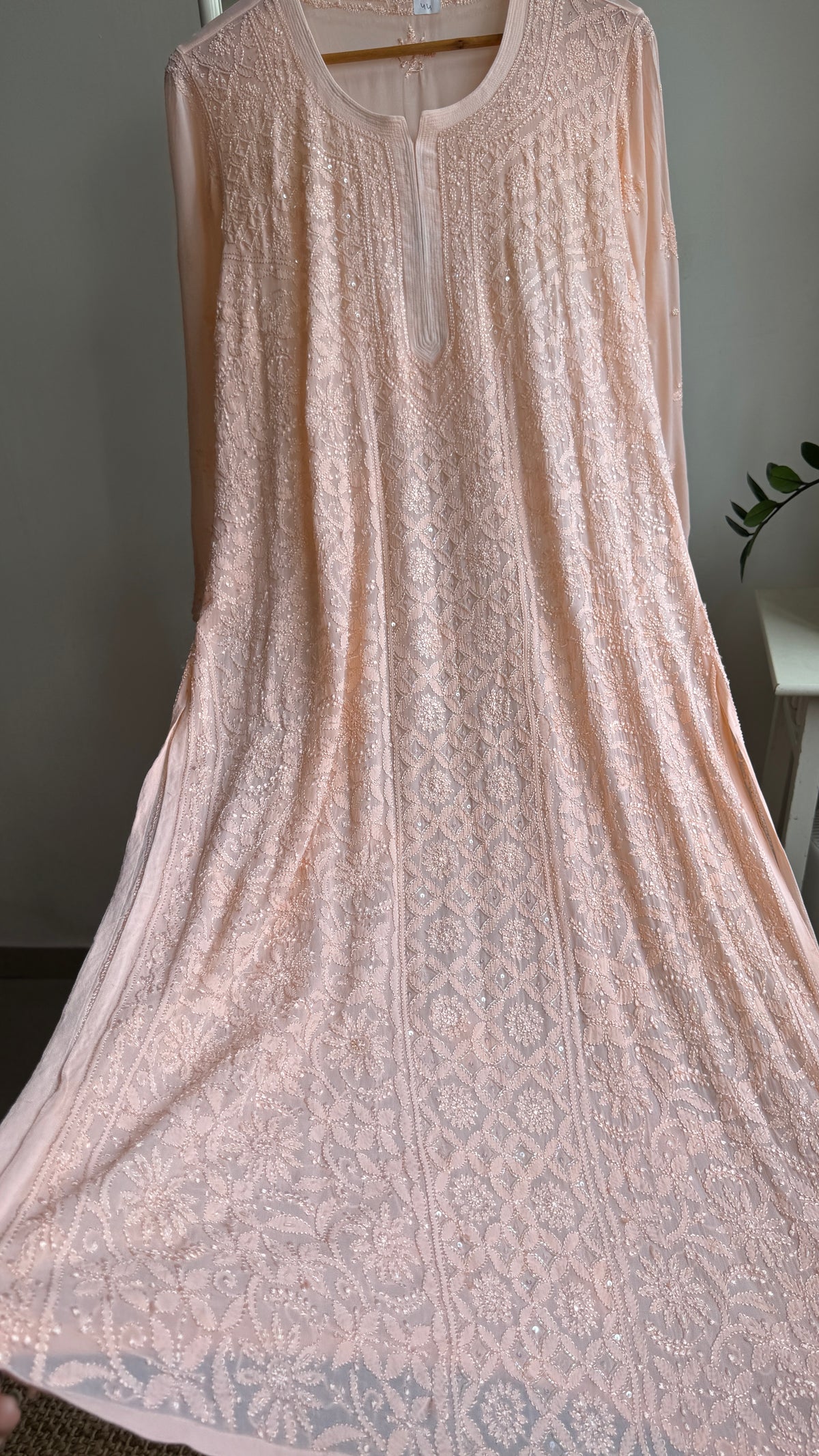 Viscose Kurti with Pearl  Work - Peach