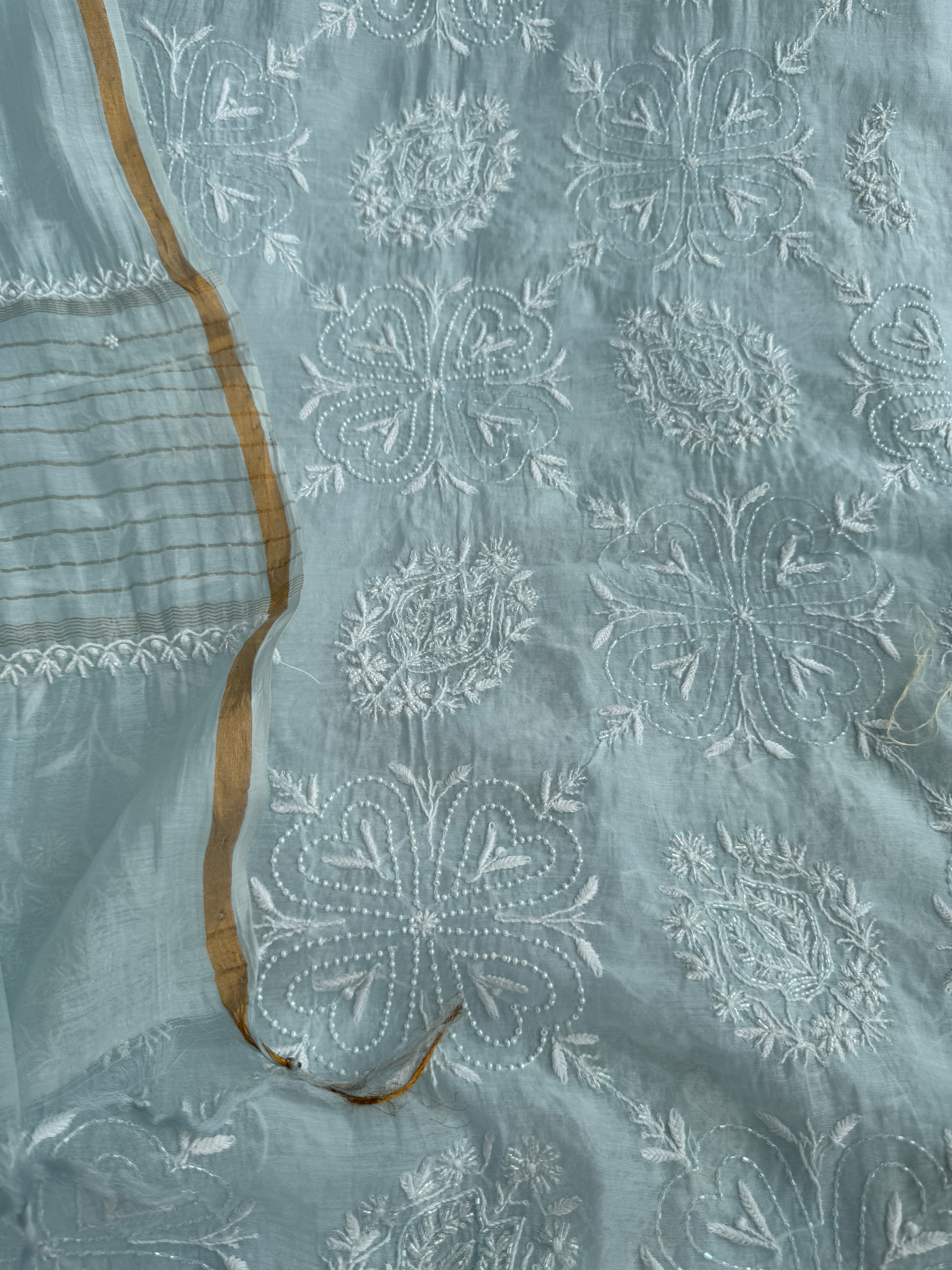 Mul Chanderi Chikankari - Heavy Unstitched Set - Baby Blue ARIAA CHIKANKARI 