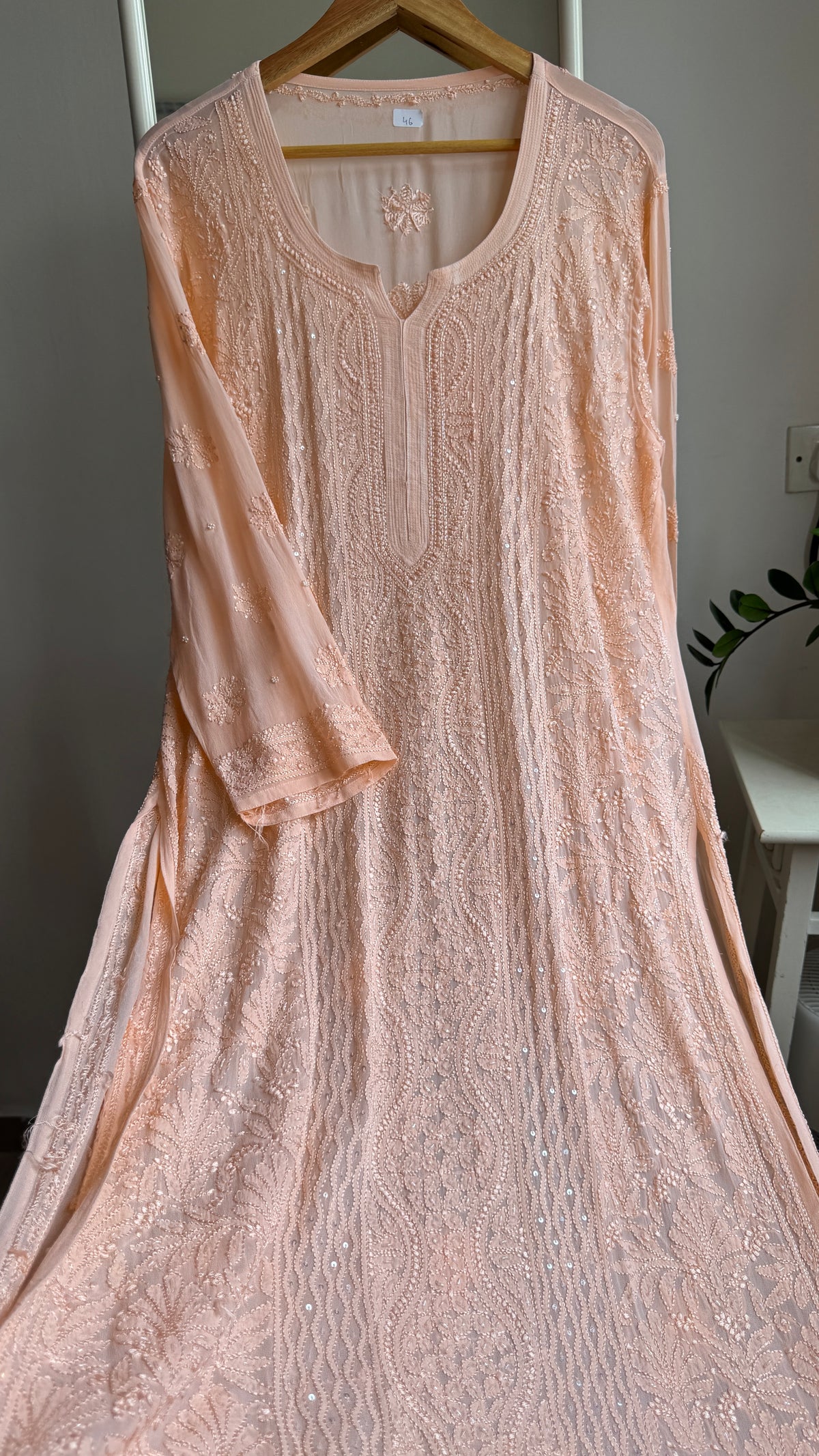 Viscose Kurti with Pearl  Work - Peach