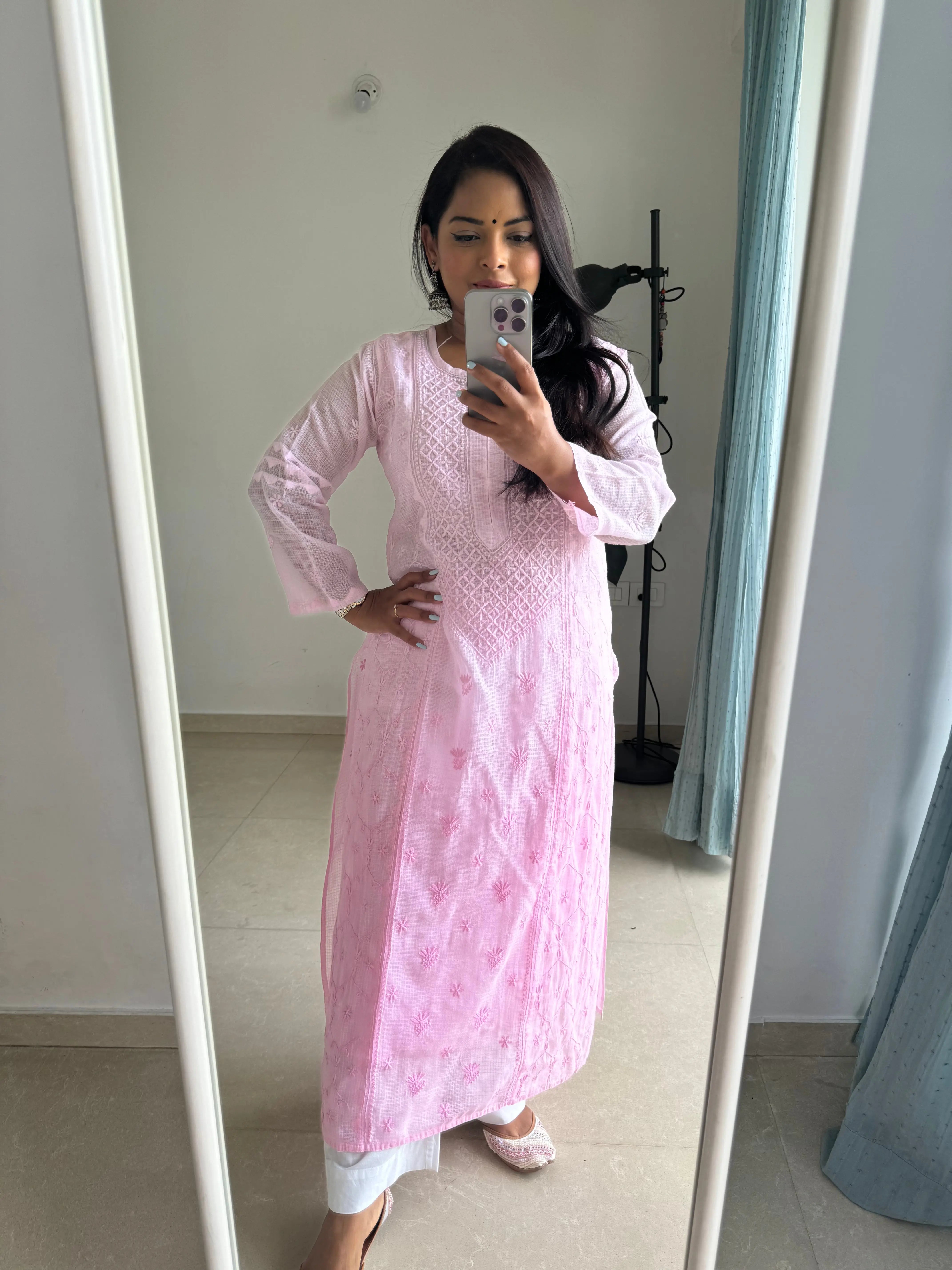 Kota Soft Cotton Chikankari Kurti -  Pink ARIAA CHIKANKARI 