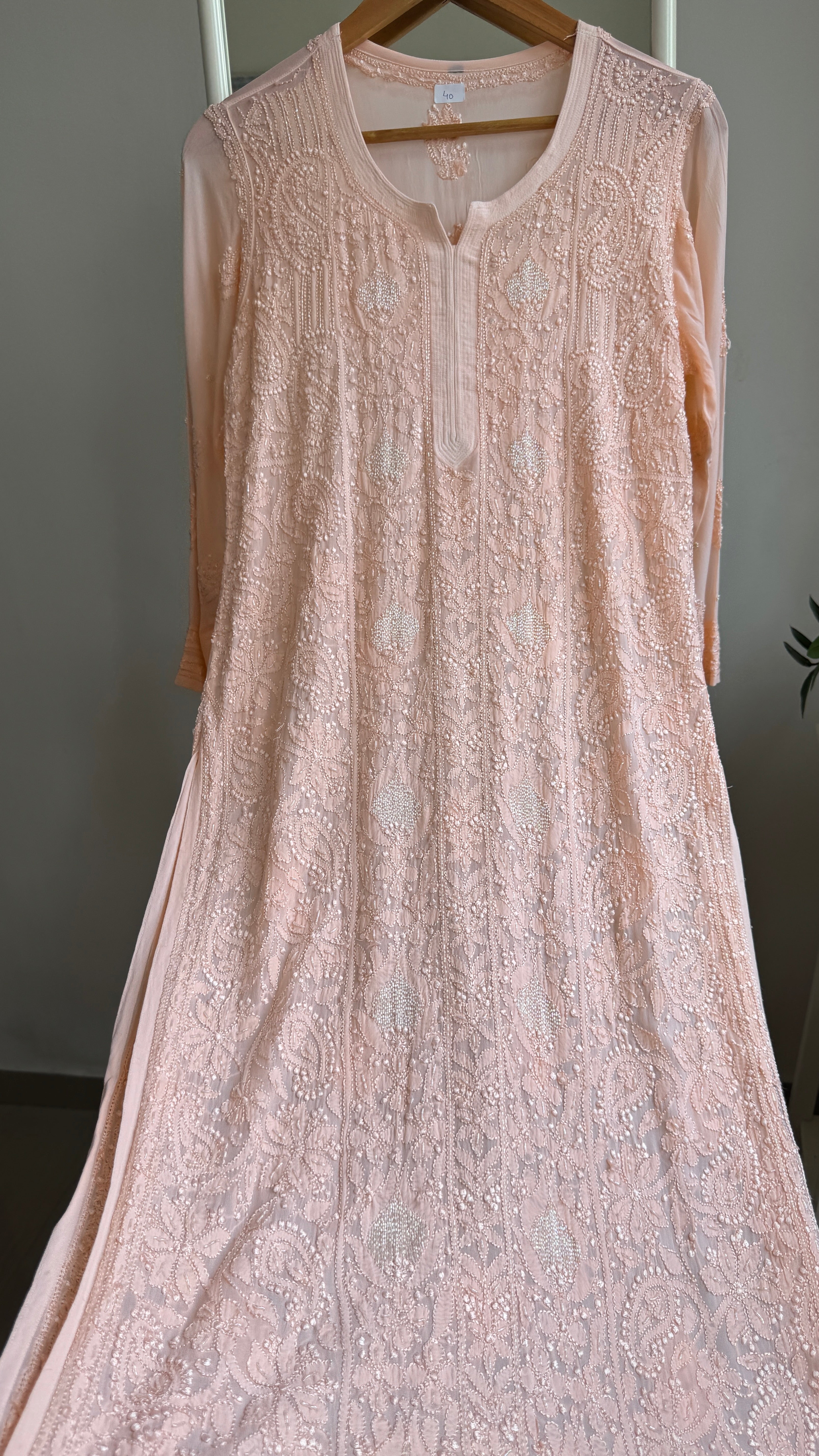 Viscose Kurti with Pearl  Work - Peach
