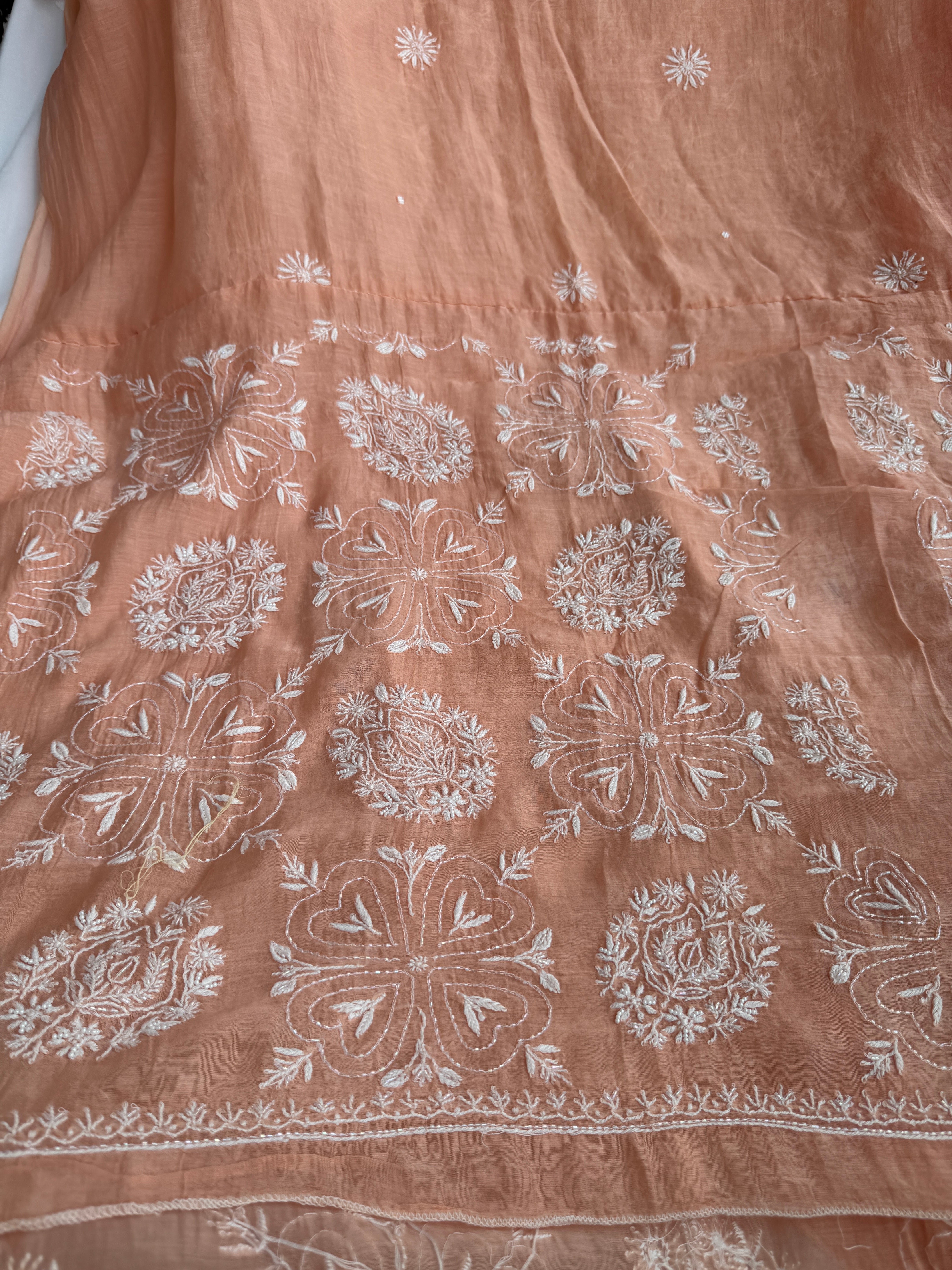 Mul Chanderi Chikankari - Heavy Unstitched Set - Peach ARIAA CHIKANKARI 