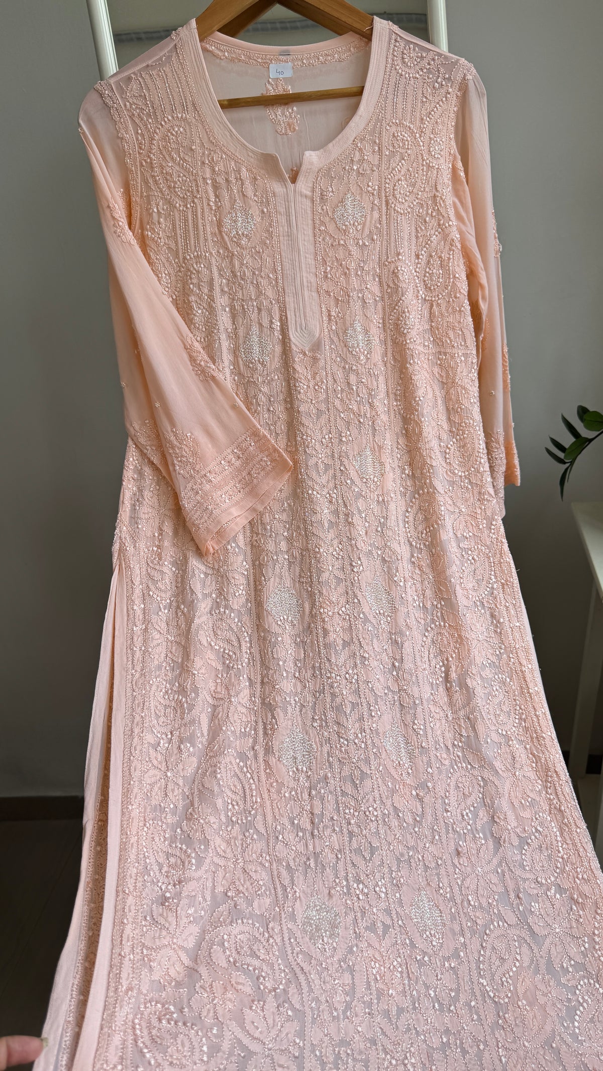 Viscose Kurti with Pearl  Work - Peach