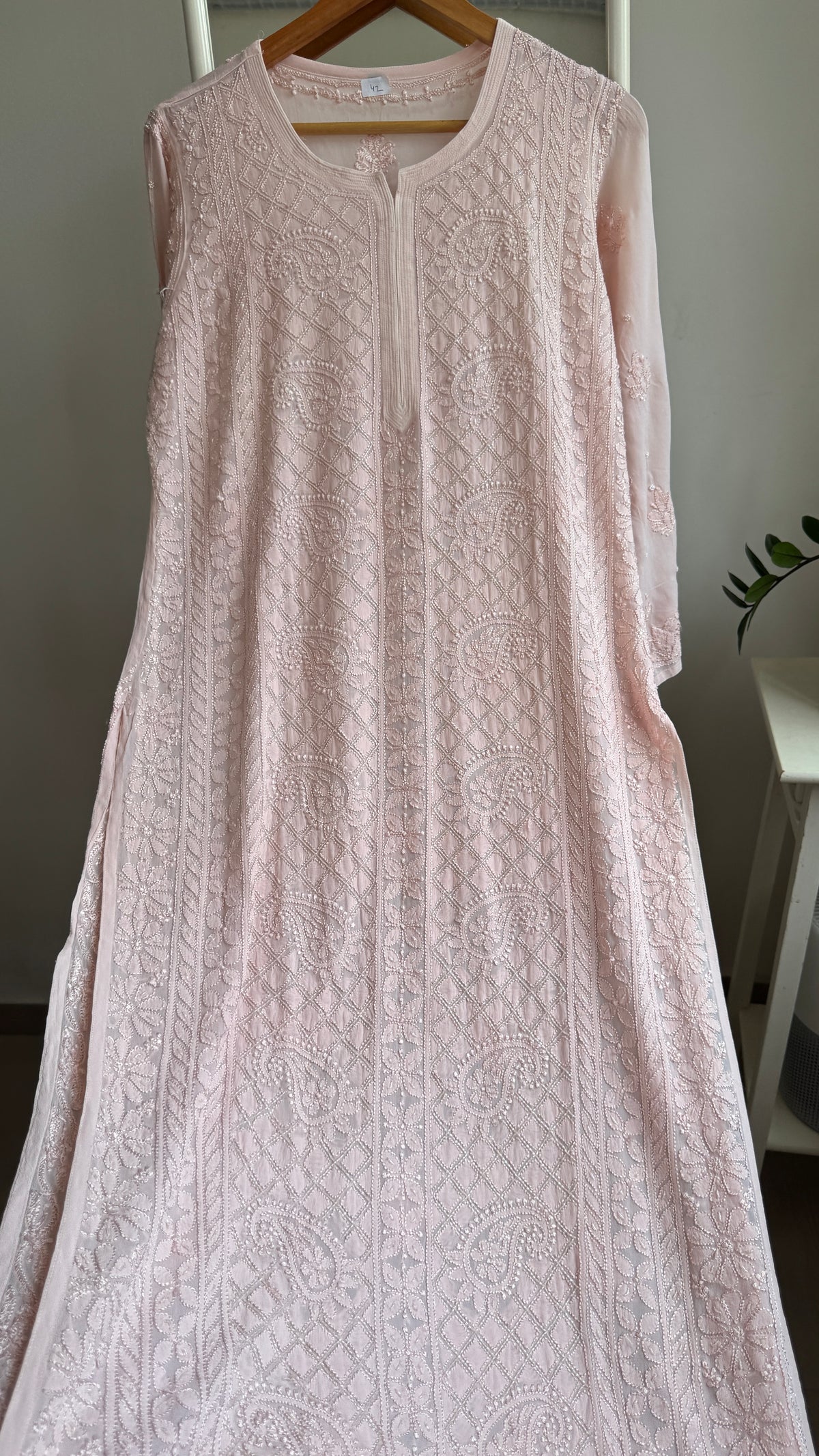 Viscose Kurti with Pearl  Work - Pale Pink
