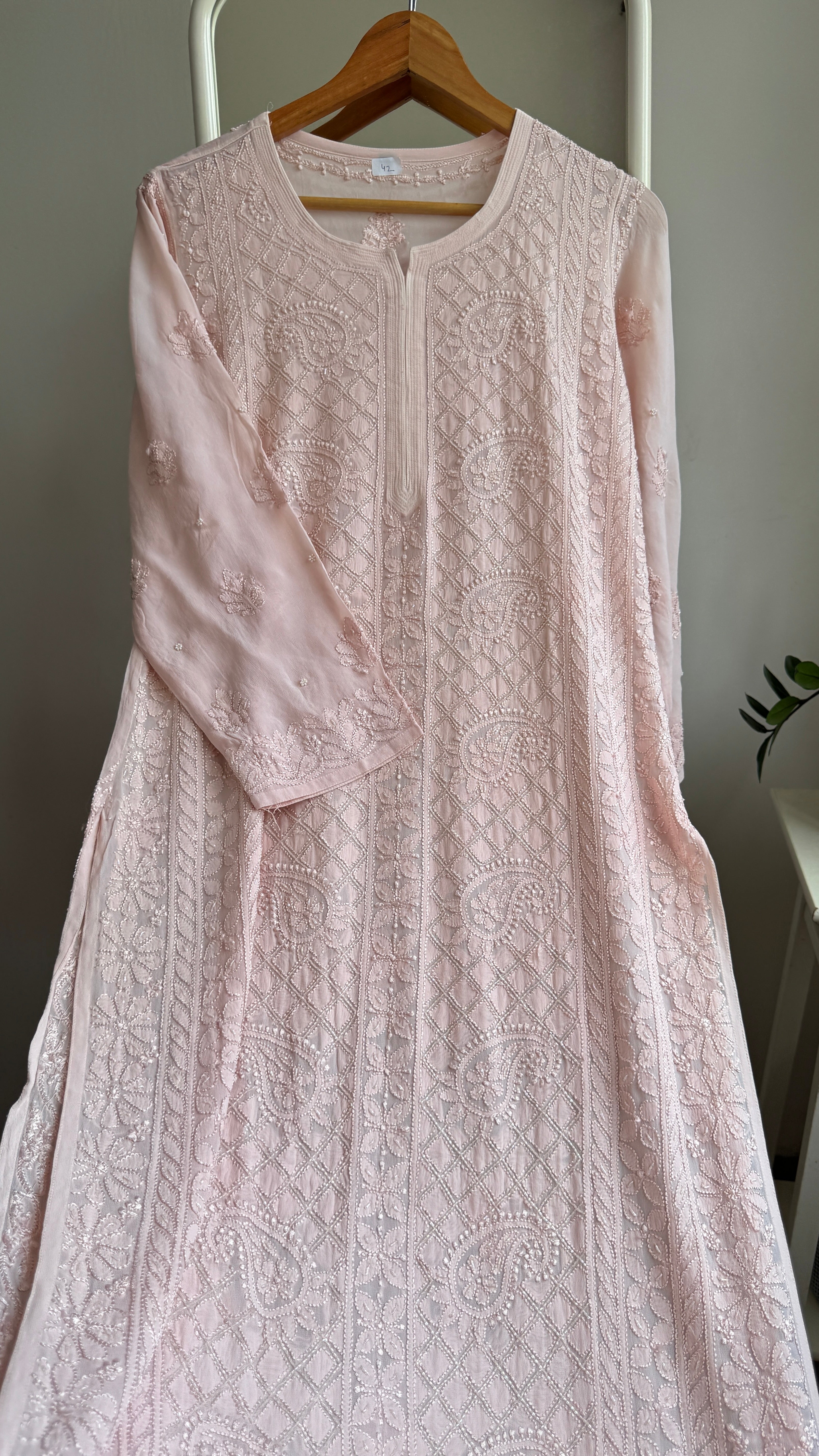 Viscose Kurti with Pearl  Work - Pale Pink